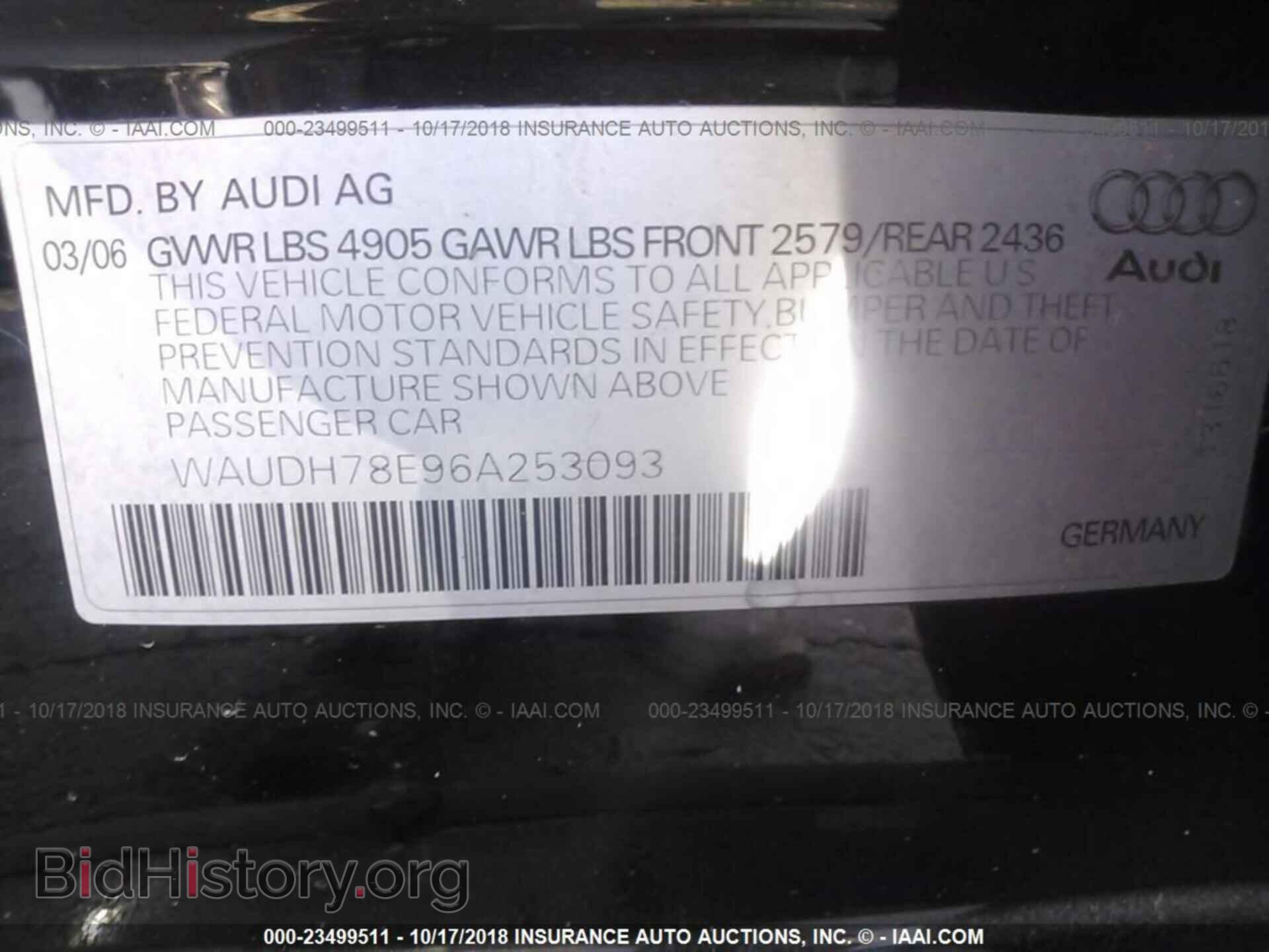 2006 AUDI A4 - VIN: WAUDH78E96A253093 - Фото 9