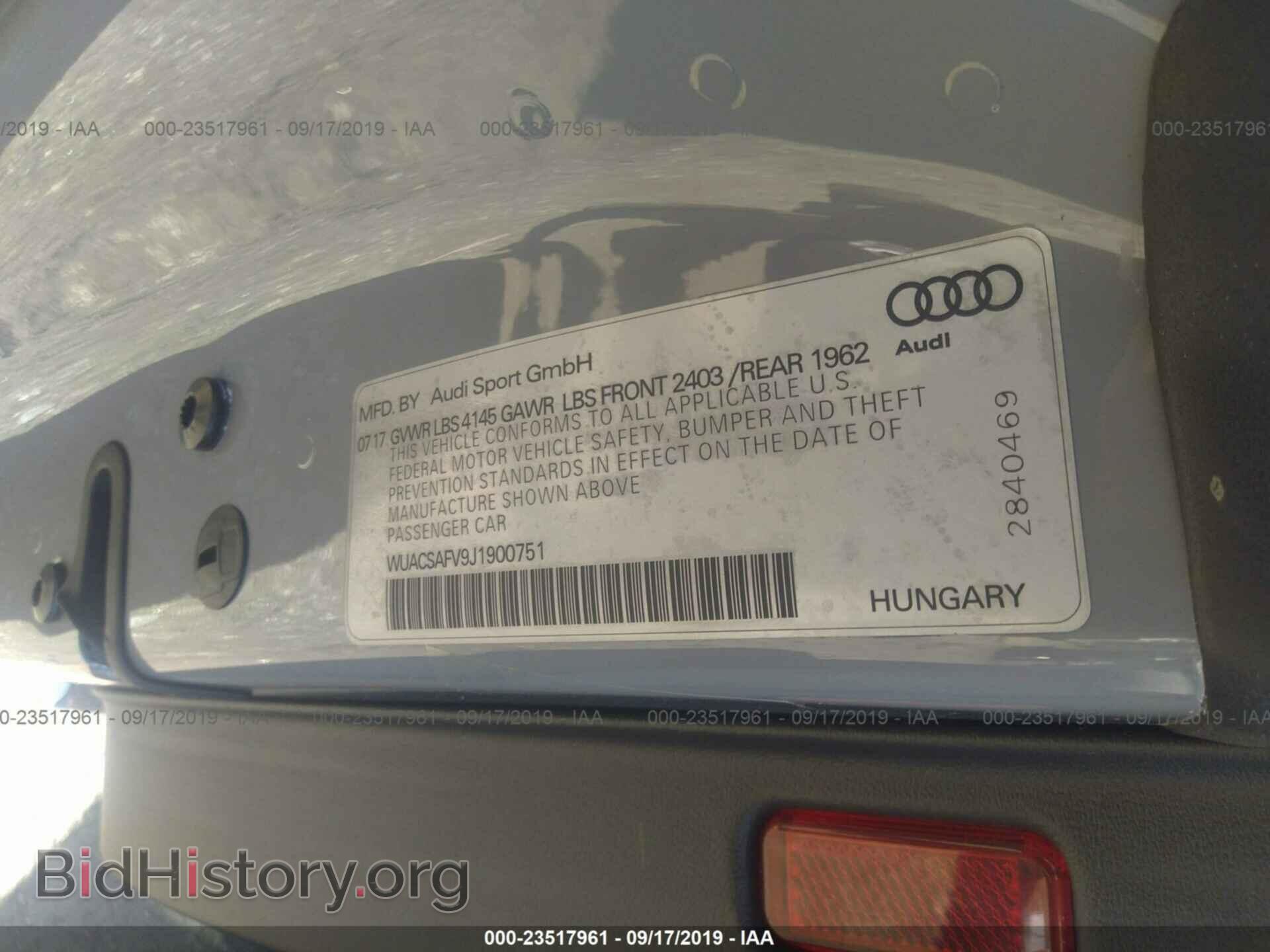 2018 AUDI TT RS - VIN: WUACSAFV9J1900751 - Photo 9
