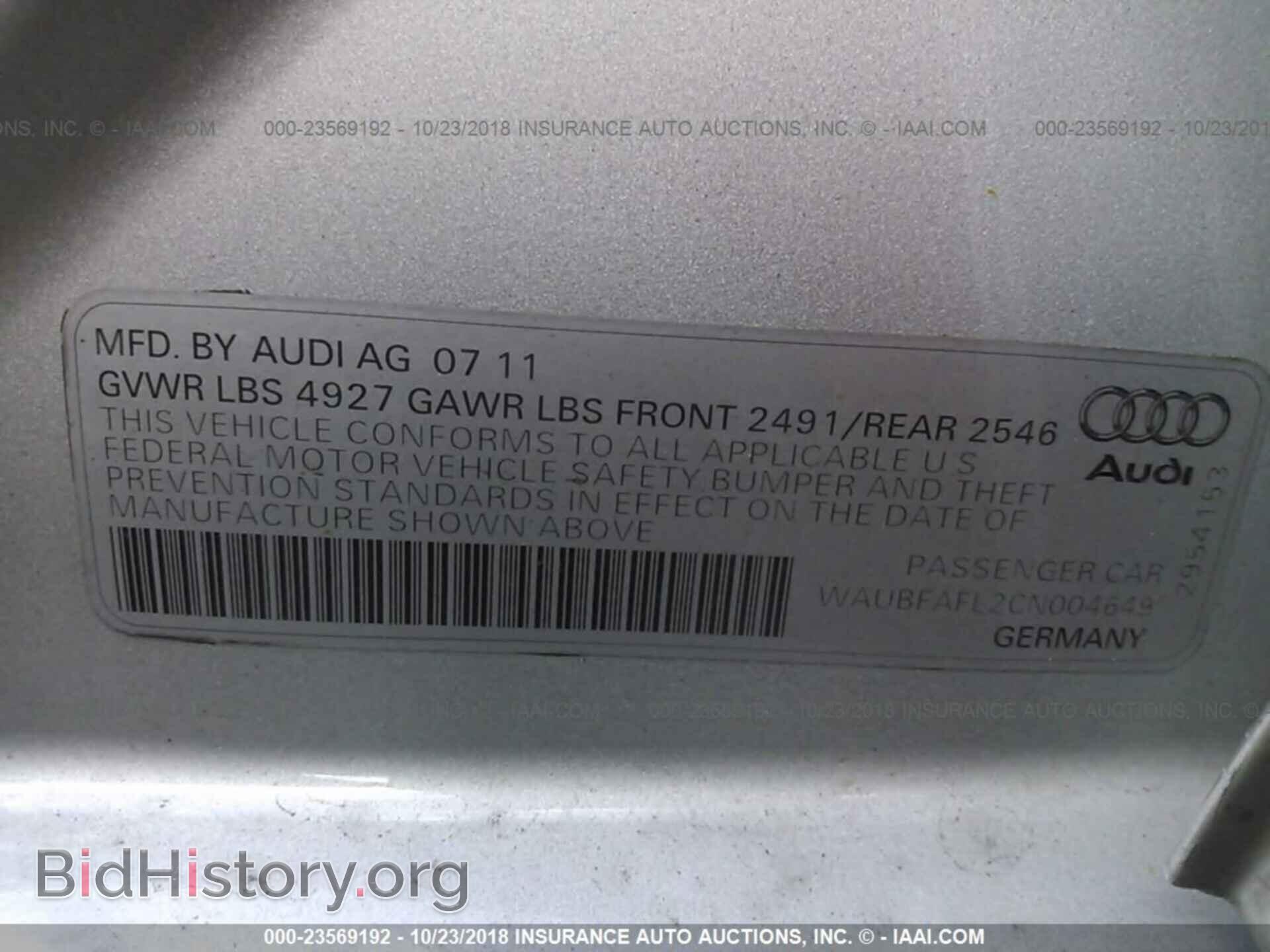 2012 AUDI A4 - VIN: WAUBFAFL2CN004649 - Фото 9