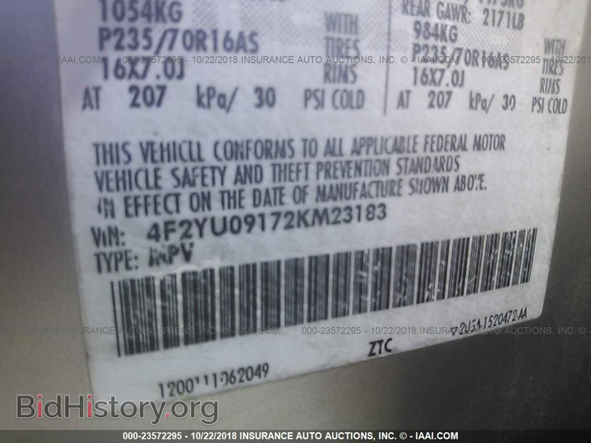 2002 MAZDA TRIBUTE - VIN: 4F2YU09172KM23183 - Фото 9