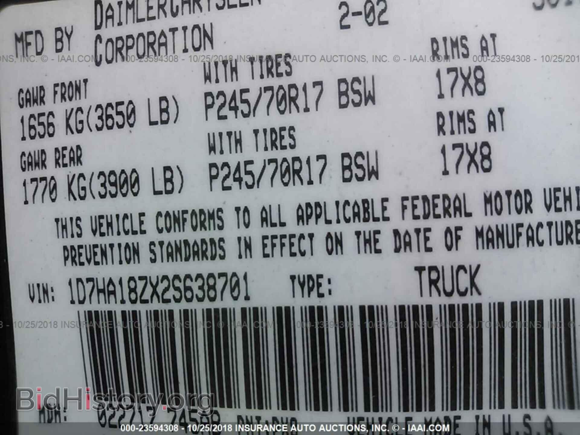 2002 DODGE RAM 1500 - VIN: 1D7HA18ZX2S638701 - Фото 9