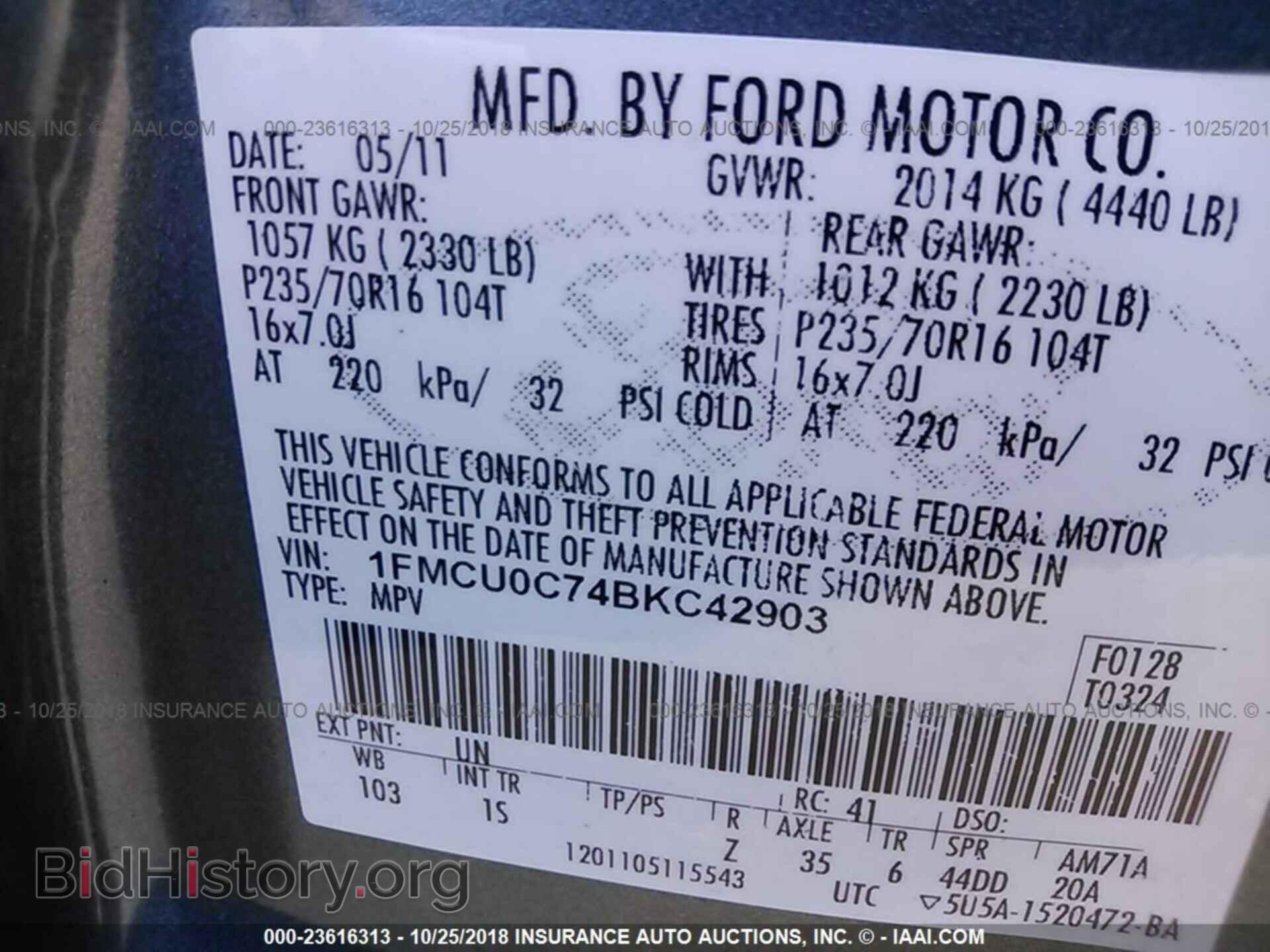 2011 FORD ESCAPE - VIN: 1FMCU0C74BKC42903 - Фото 9