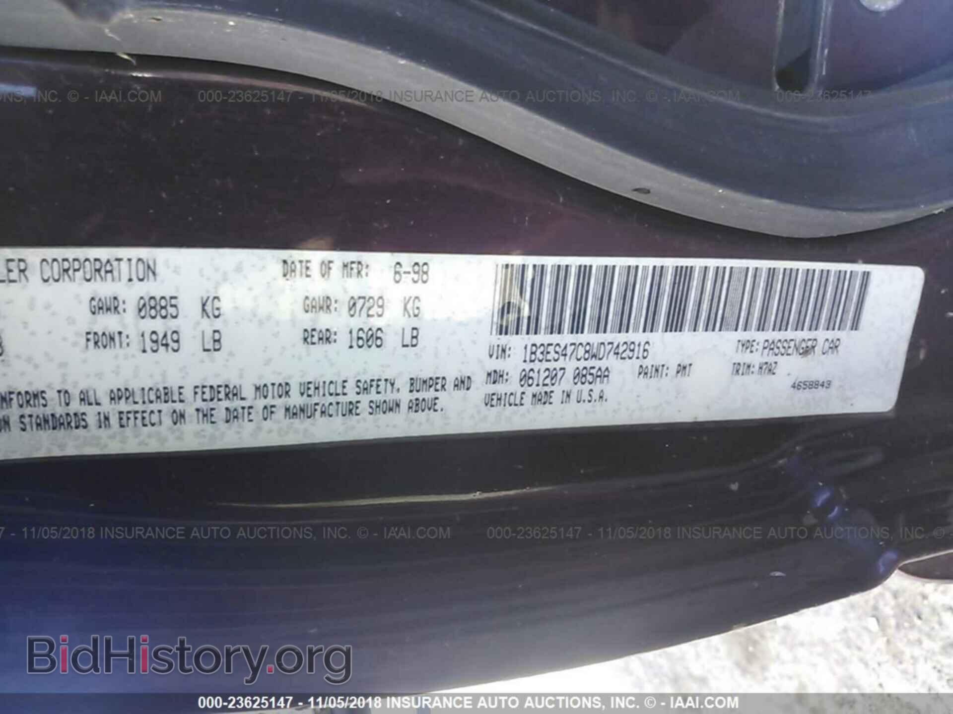 1998 DODGE NEON - VIN: 1B3ES47C8WD742916 - Фото 9
