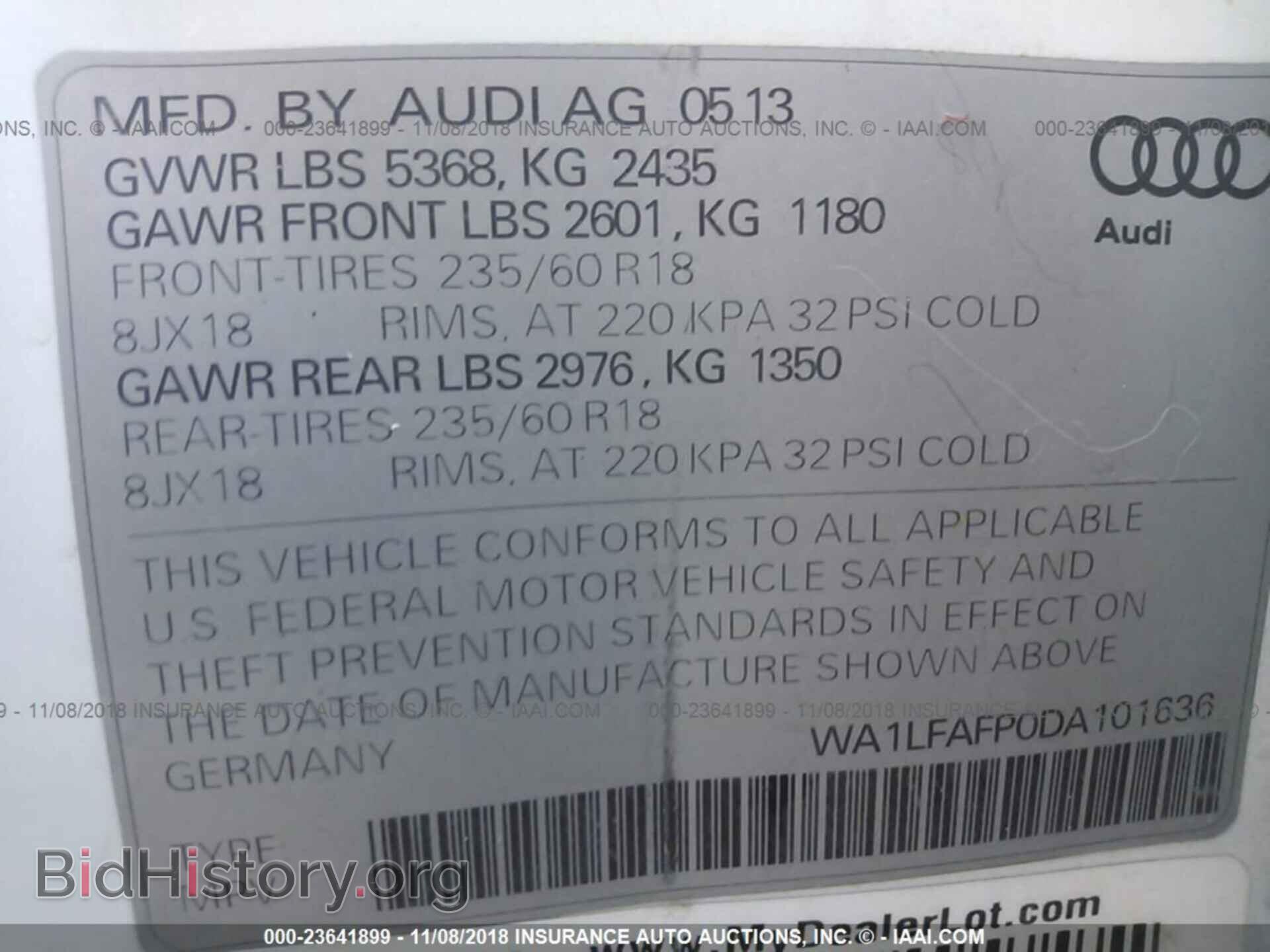 2013 AUDI Q5 - VIN: WA1LFAFP0DA101636 - Фото 9