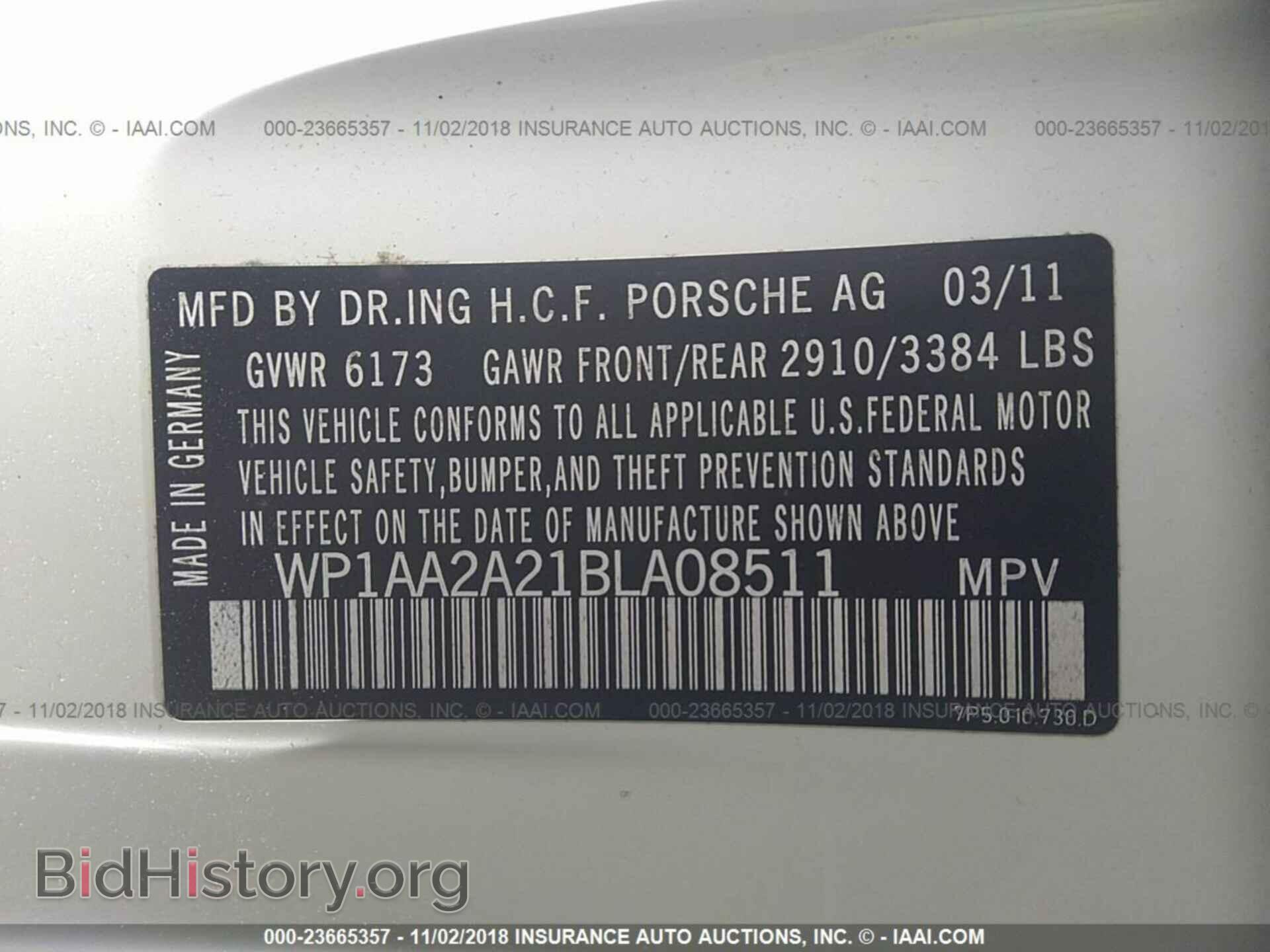 2011 PORSCHE CAYENNE - VIN: WP1AA2A21BLA08511 - Фото 9
