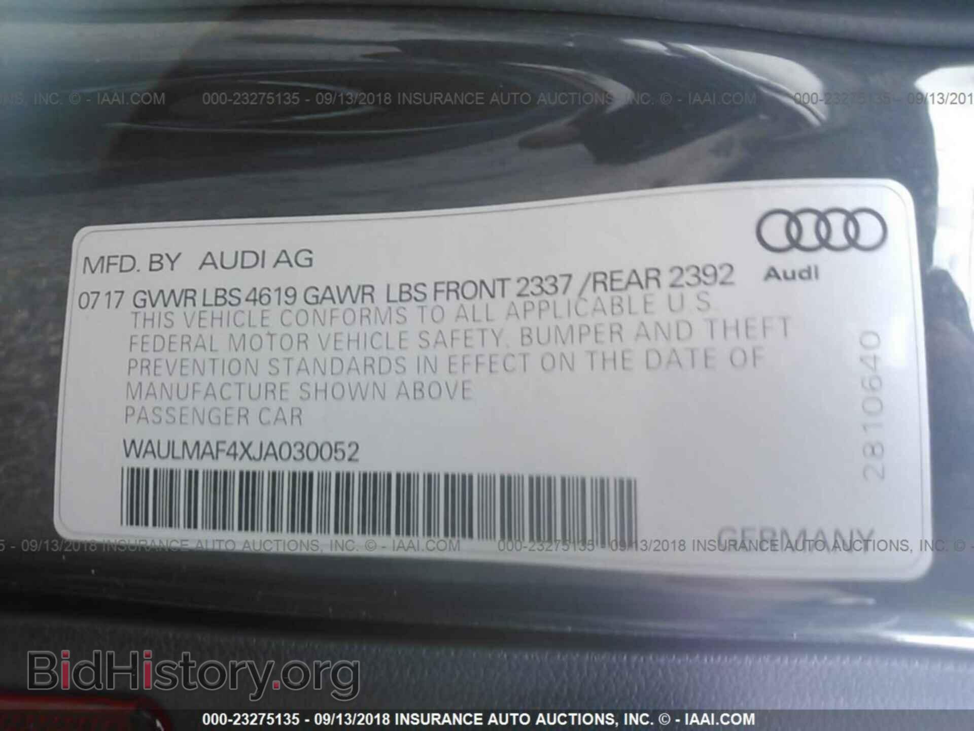 2018 AUDI A4 - VIN: WAULMAF4XJA030052 - Фото 9