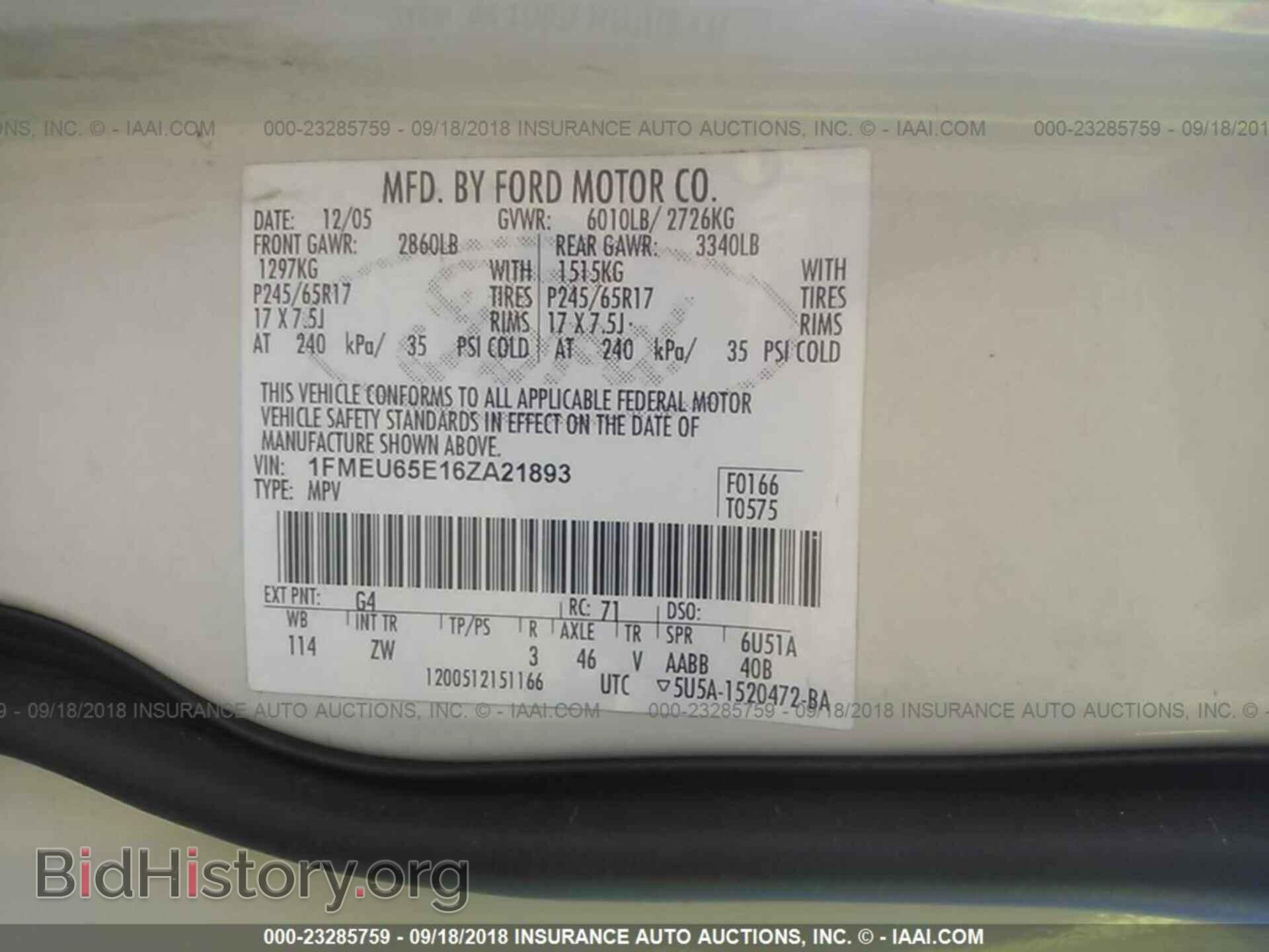2006 FORD EXPLORER - VIN: 1FMEU65E16ZA21893 - Фото 9