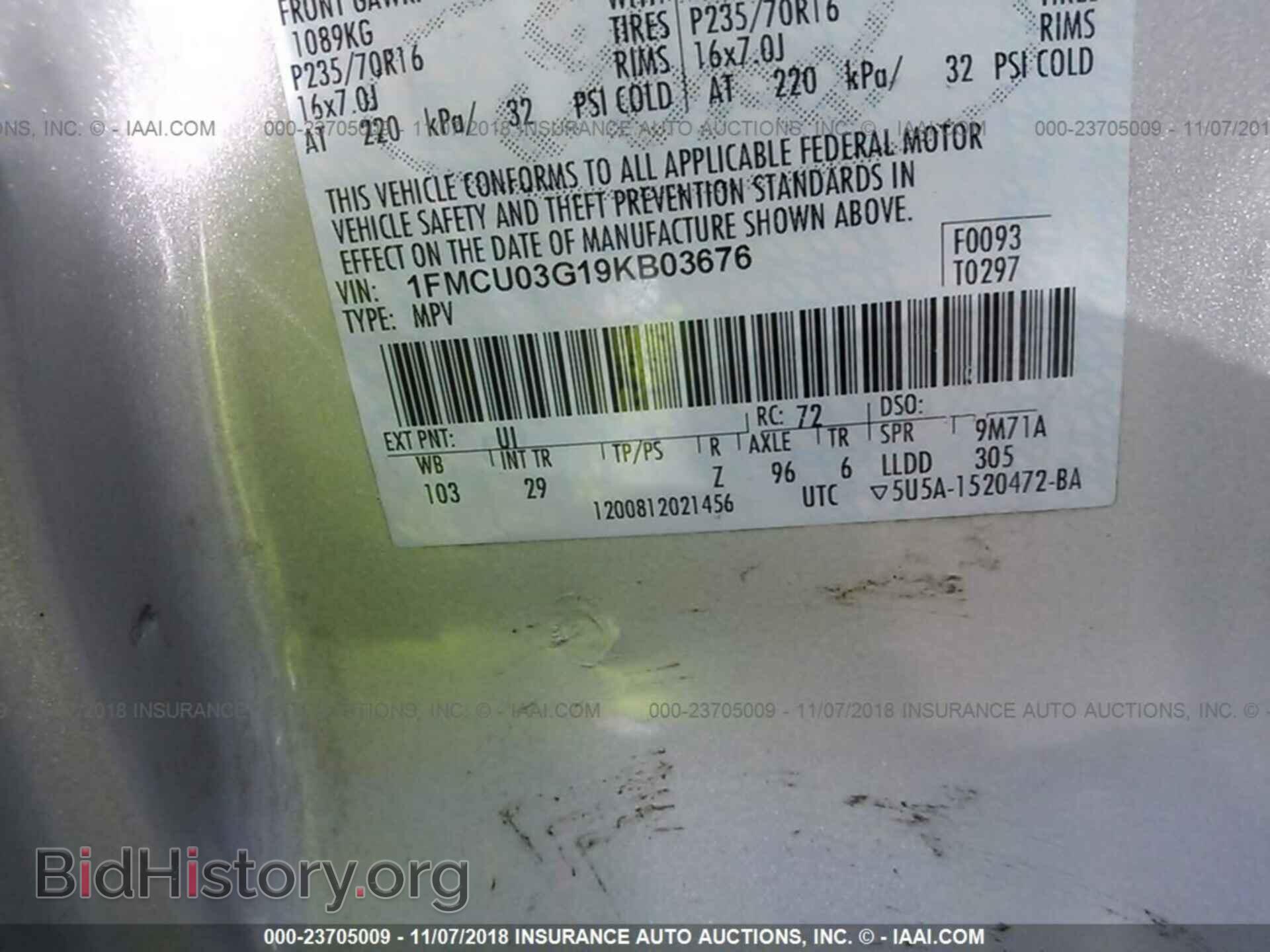 2009 FORD ESCAPE - VIN: 1FMCU03G19KB03676 - Фото 9