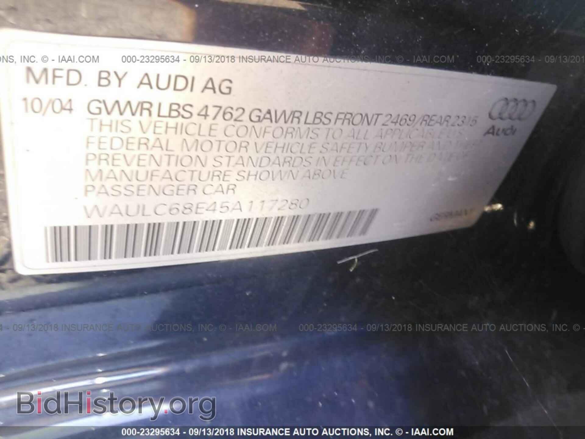2005 AUDI A4 - VIN: WAULC68E45A117280 - Photo 9