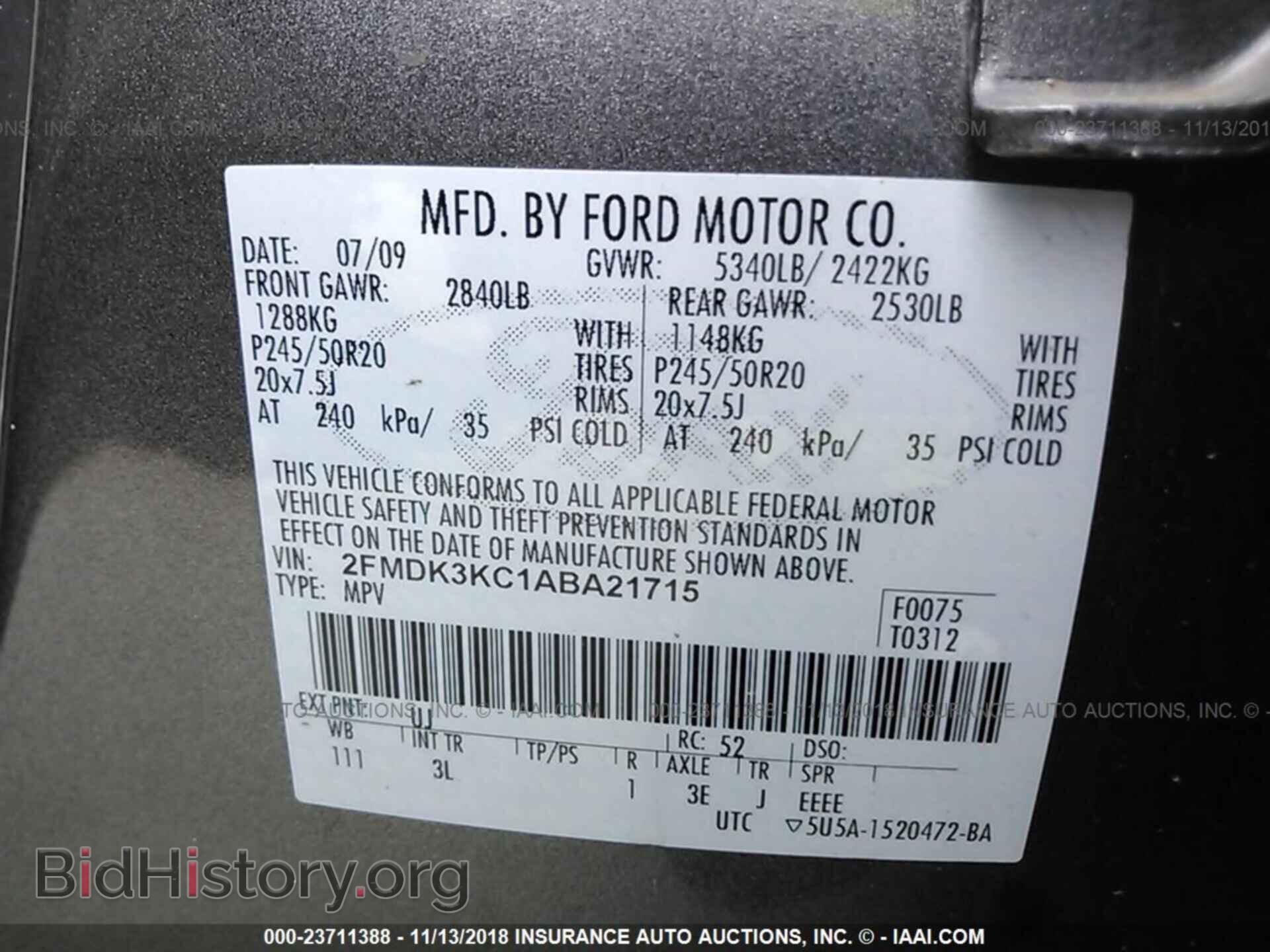 2010 FORD EDGE - VIN: 2FMDK3KC1ABA21715 - Photo 9