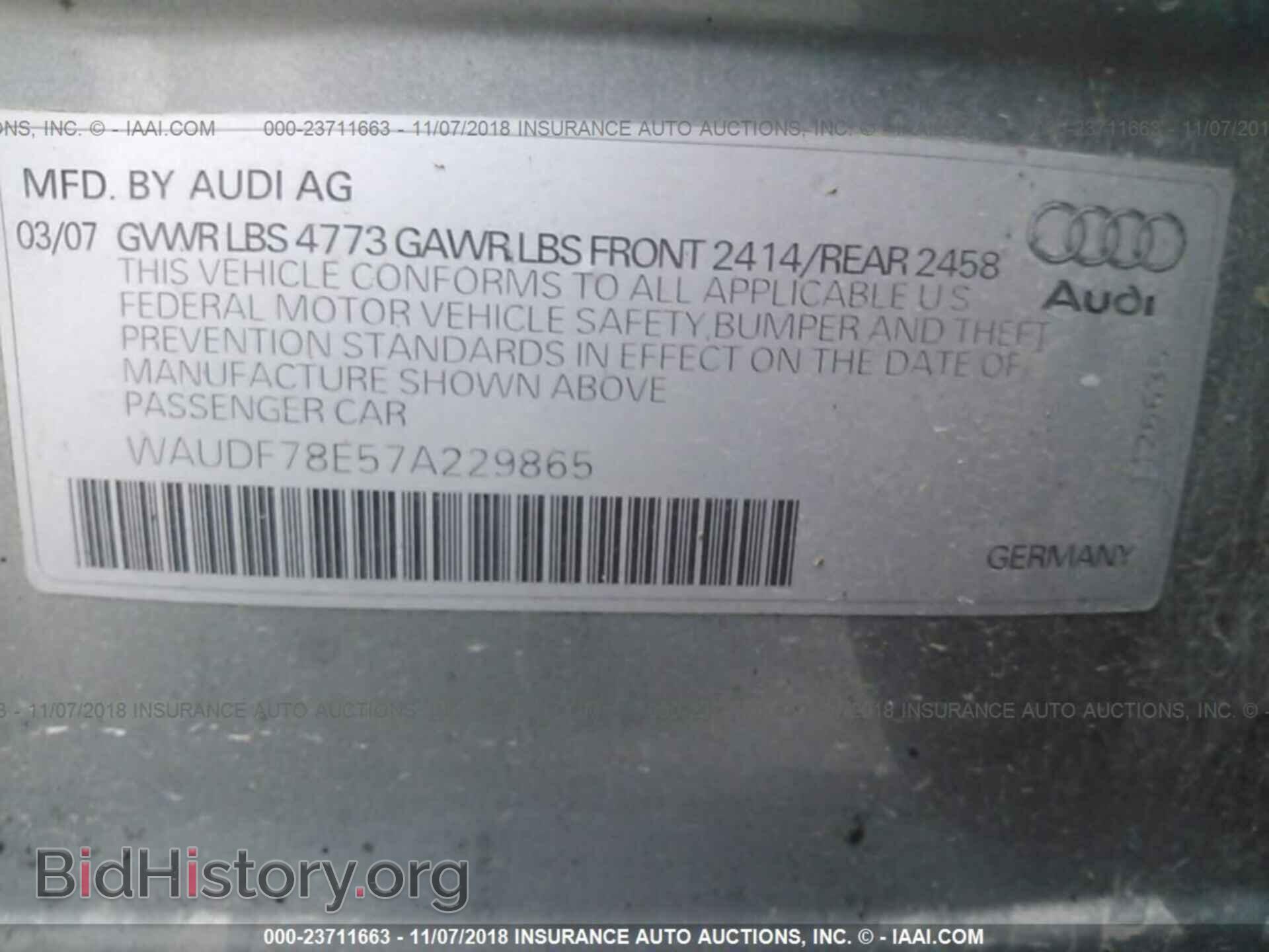 2007 AUDI A4 - VIN: WAUDF78E57A229865 - Photo 9