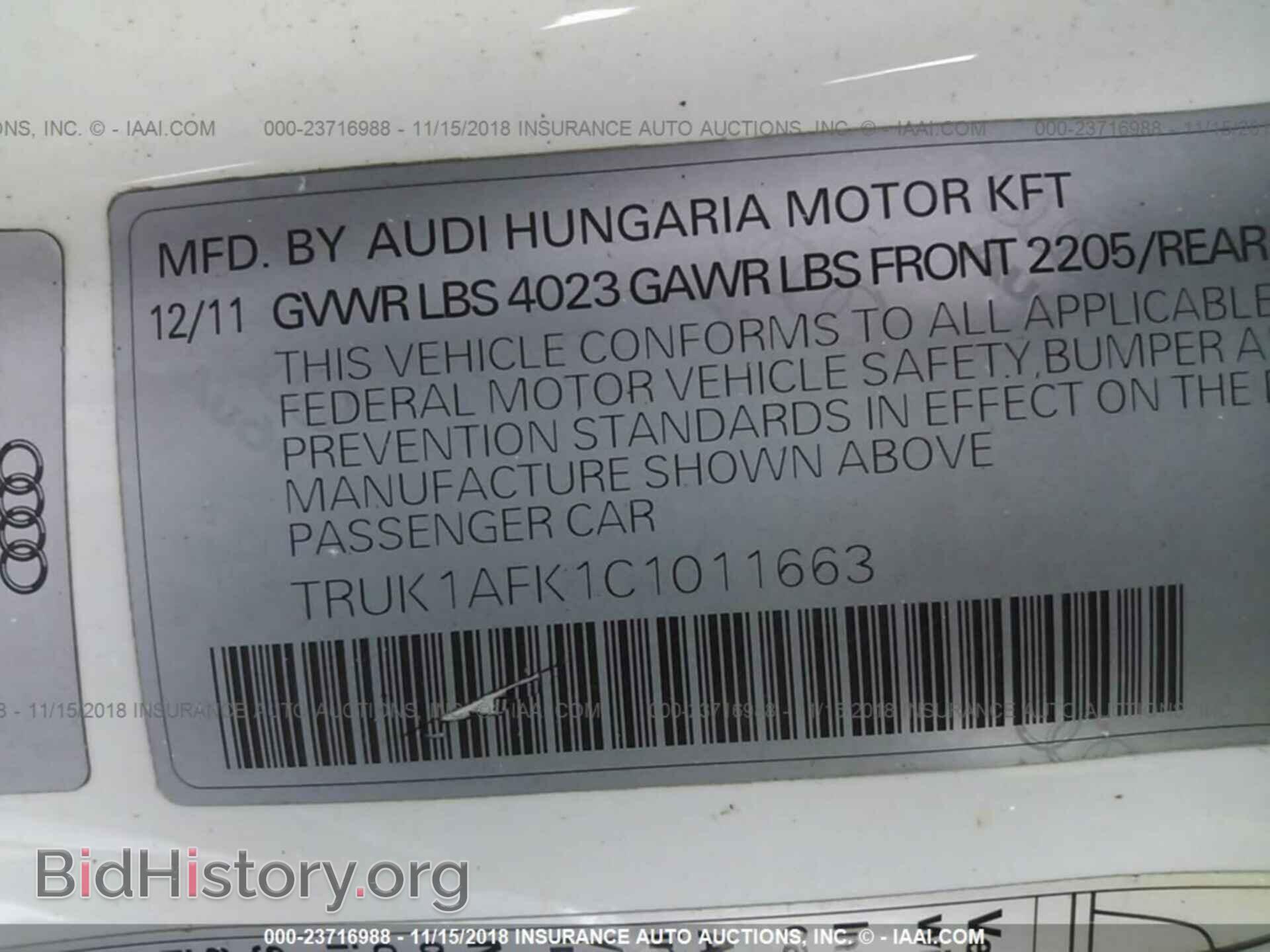2012 AUDI TTS - VIN: TRUK1AFK1C1011663 - Photo 9