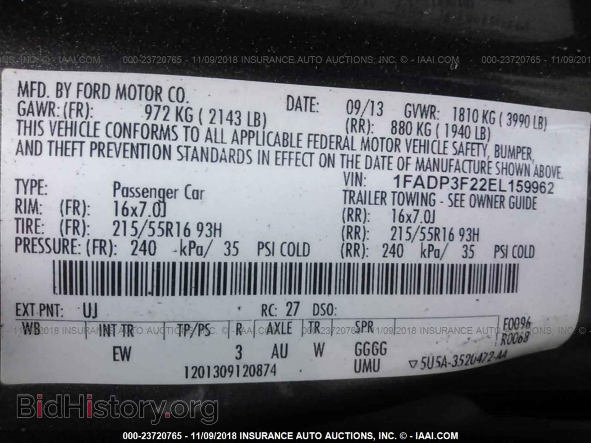 2014 FORD FOCUS - VIN: 1FADP3F22EL159962 - Фото 9