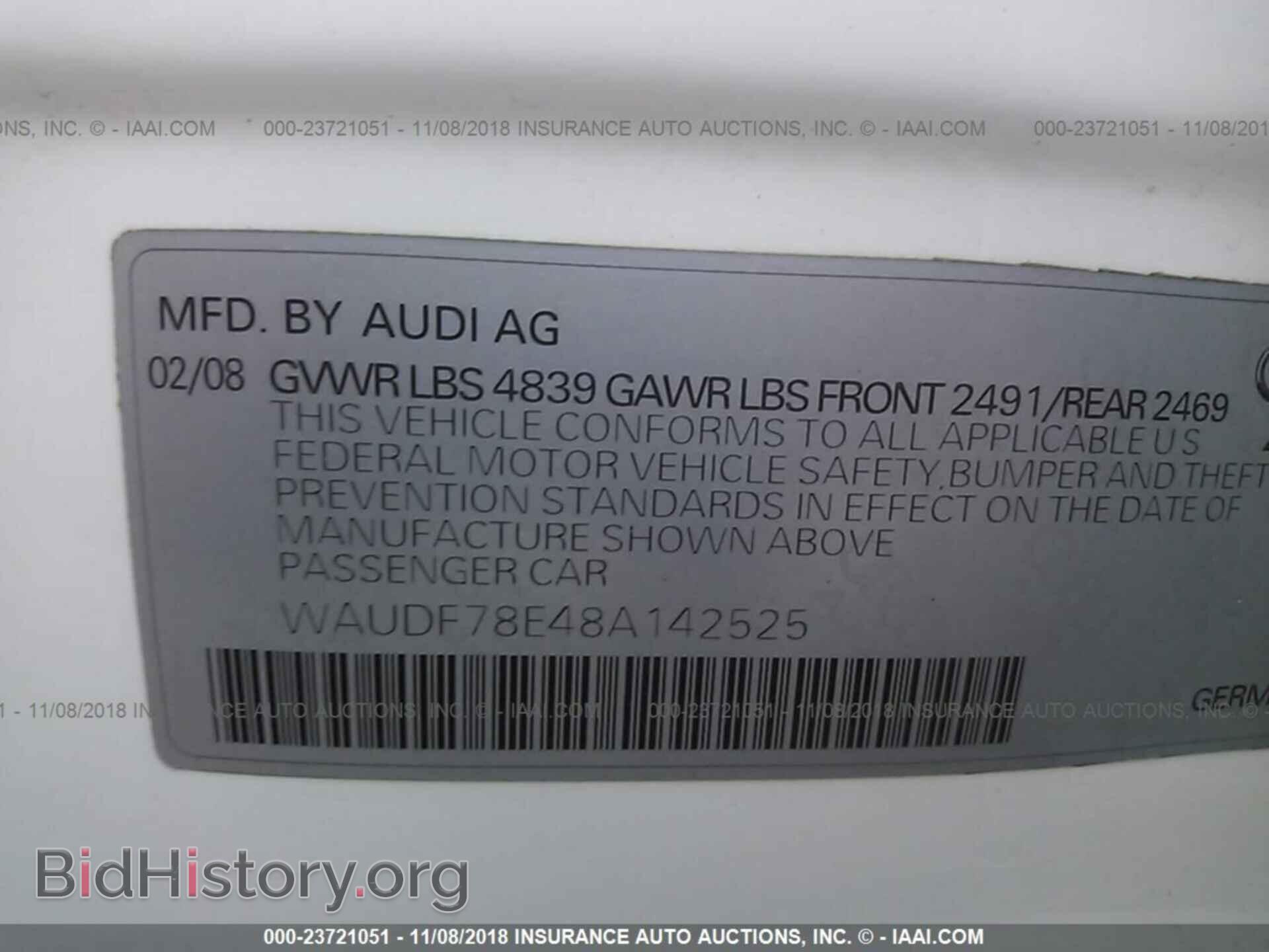 2008 AUDI A4 - VIN: WAUDF78E48A142525 - Фото 9