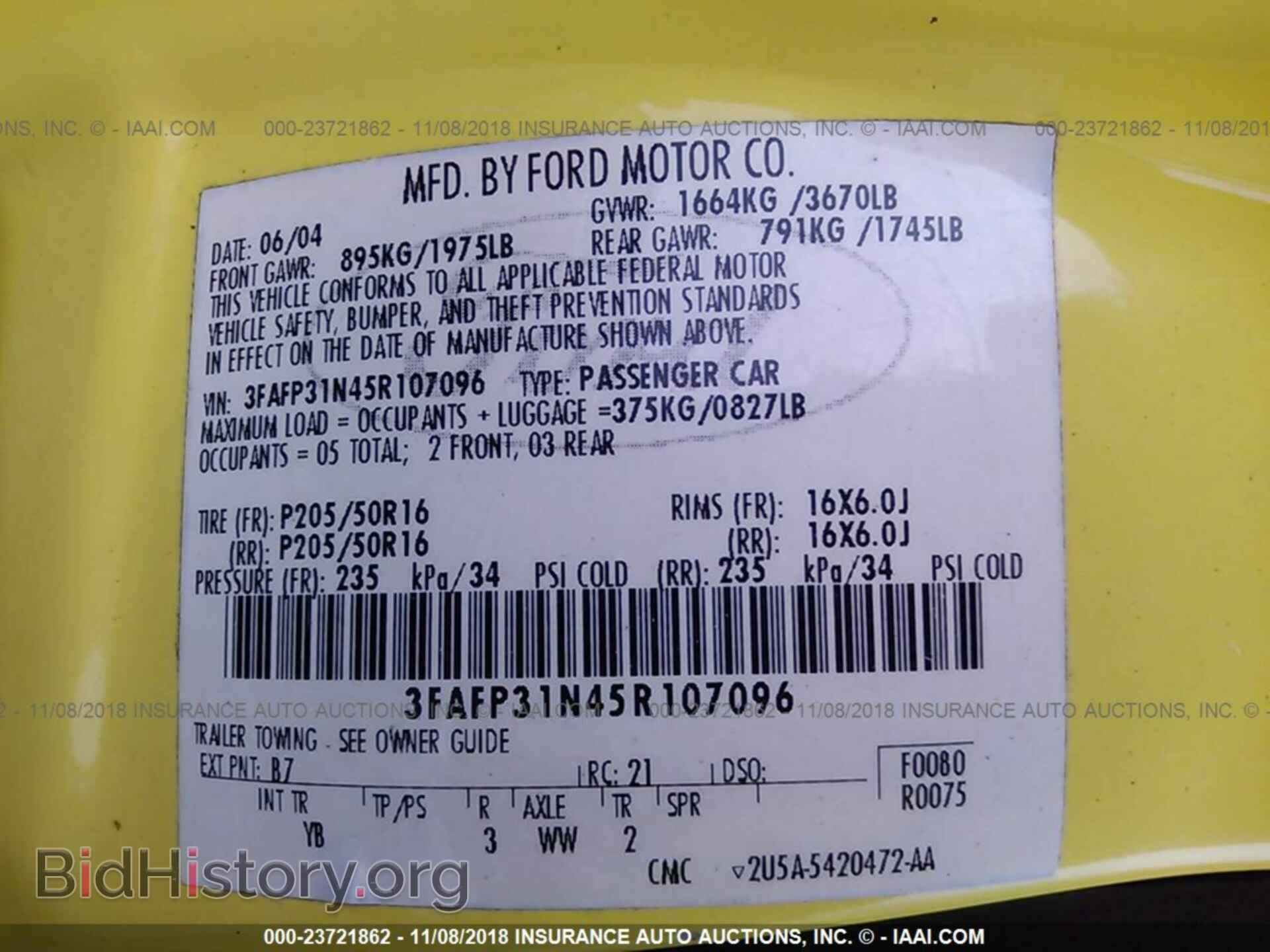 2005 FORD FOCUS - VIN: 3FAFP31N45R107096 - Фото 9