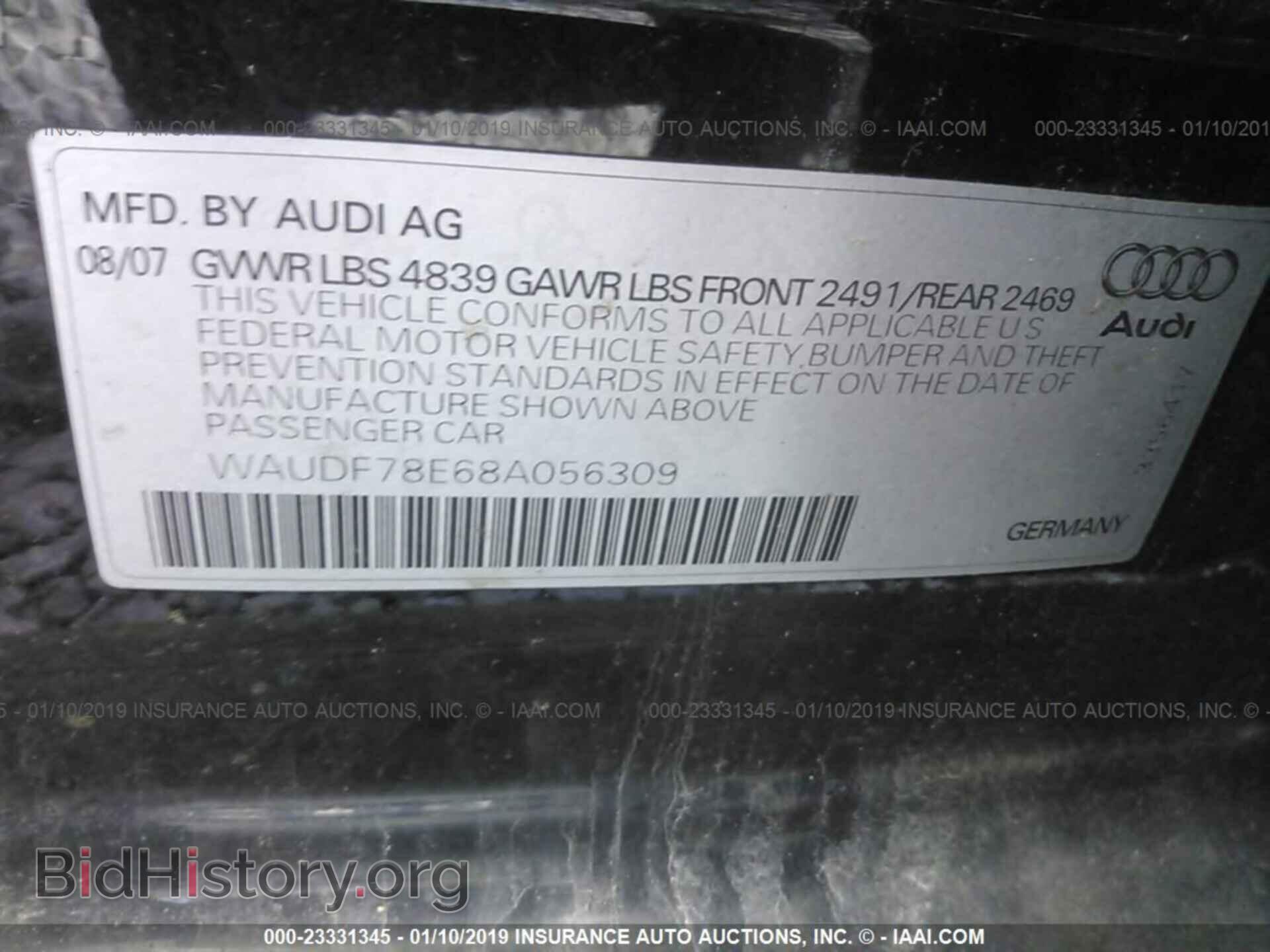 2008 AUDI A4 - VIN: WAUDF78E68A056309 - Фото 9