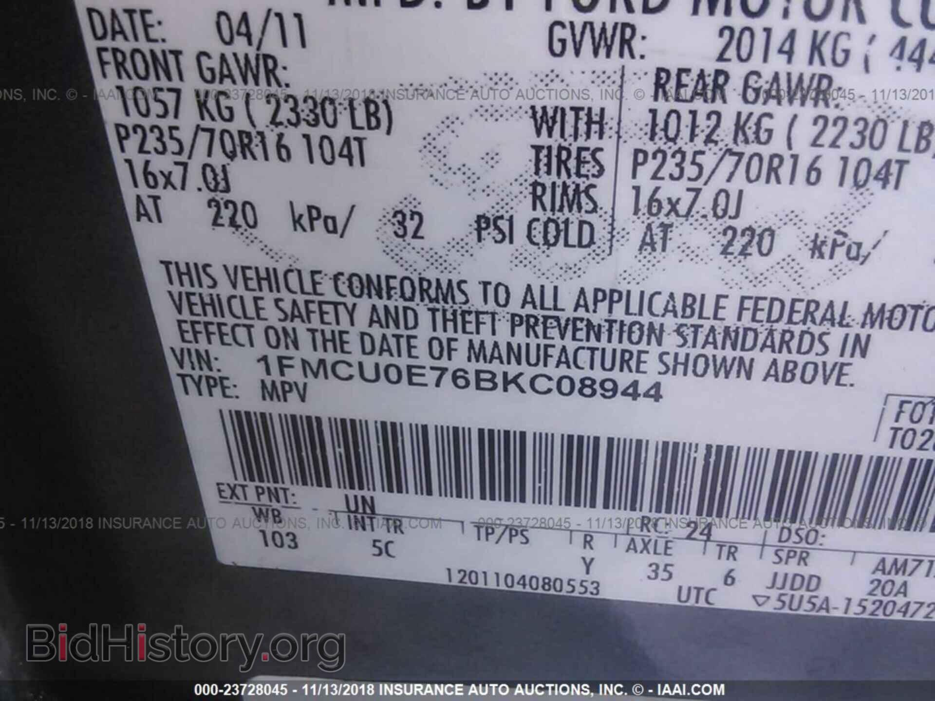 2011 FORD ESCAPE - VIN: 1FMCU0E76BKC08944 - Photo 9