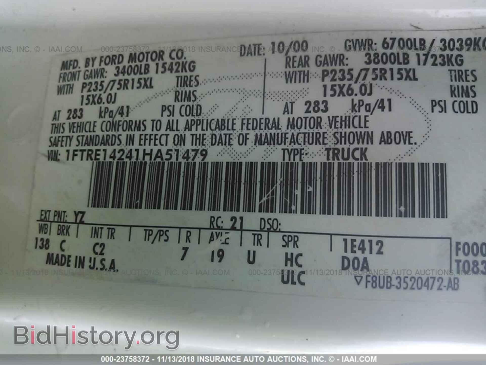 2001 FORD ECONOLINE - VIN: 1FTRE14241HA51479 - Фото 9