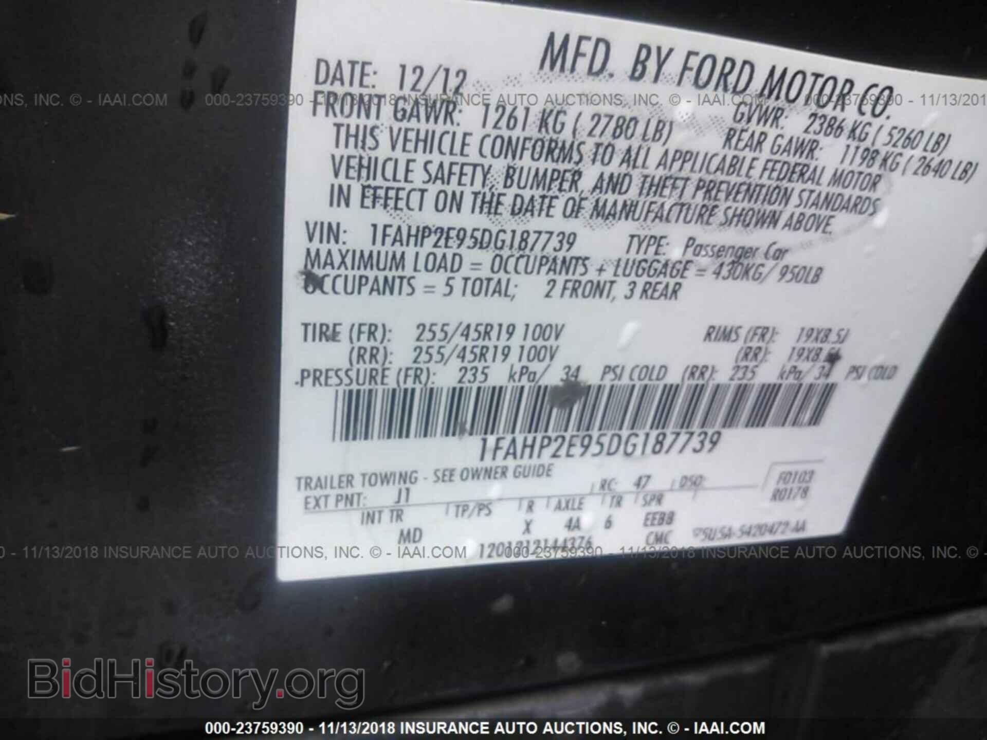 2013 FORD TAURUS - VIN: 1FAHP2E95DG187739 - Фото 9