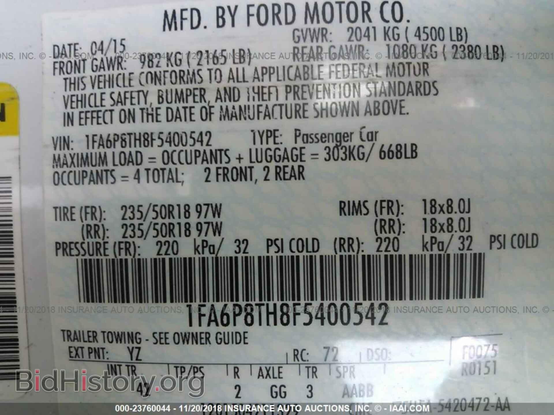 2015 FORD MUSTANG - VIN: 1FA6P8TH8F5400542 - Фото 9
