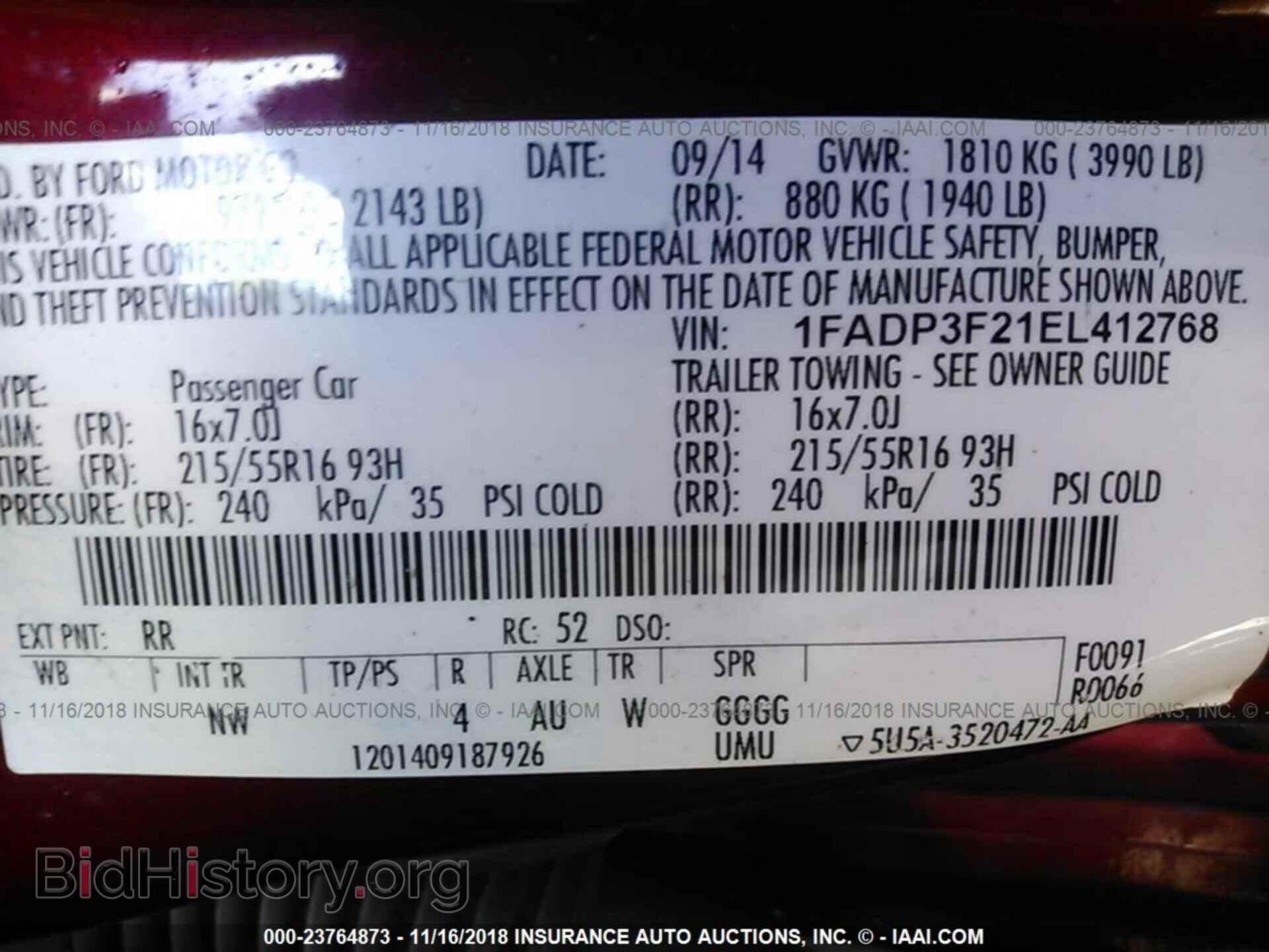 2014 FORD FOCUS - VIN: 1FADP3F21EL412768 - Фото 9