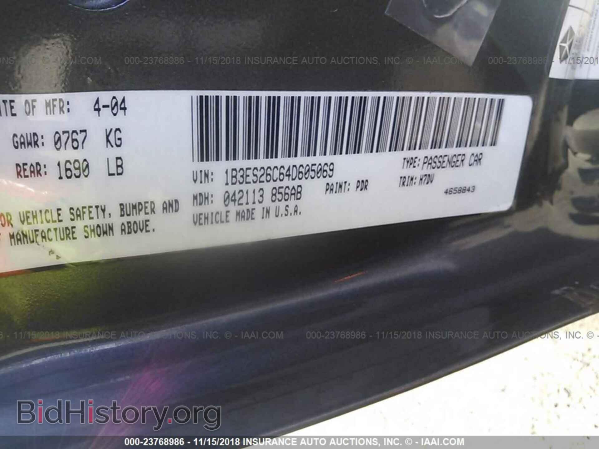 2004 DODGE NEON - VIN: 1B3ES26C64D605069 - Фото 9