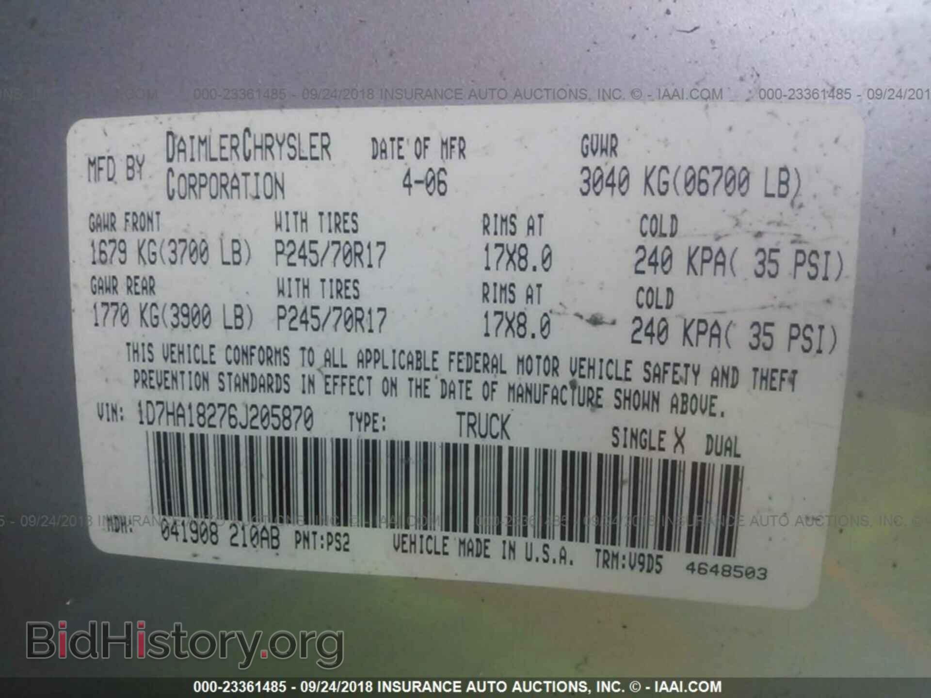 2006 DODGE RAM 1500 - VIN: 1D7HA18276J205870 - Фото 9