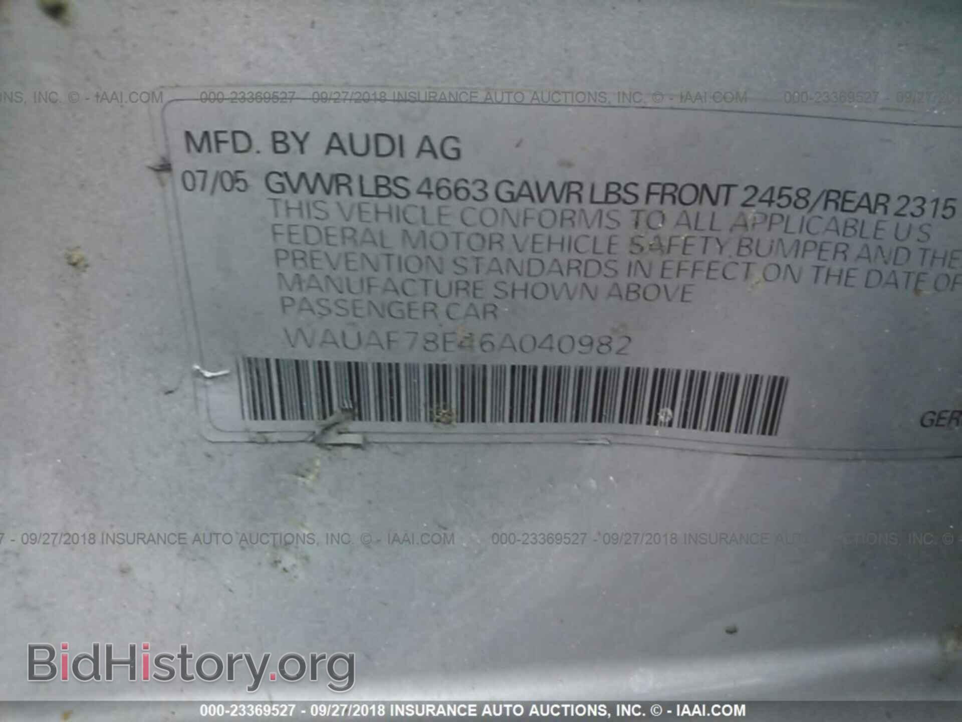 2006 AUDI A4 - VIN: WAUAF78E46A040982 - Фото 9