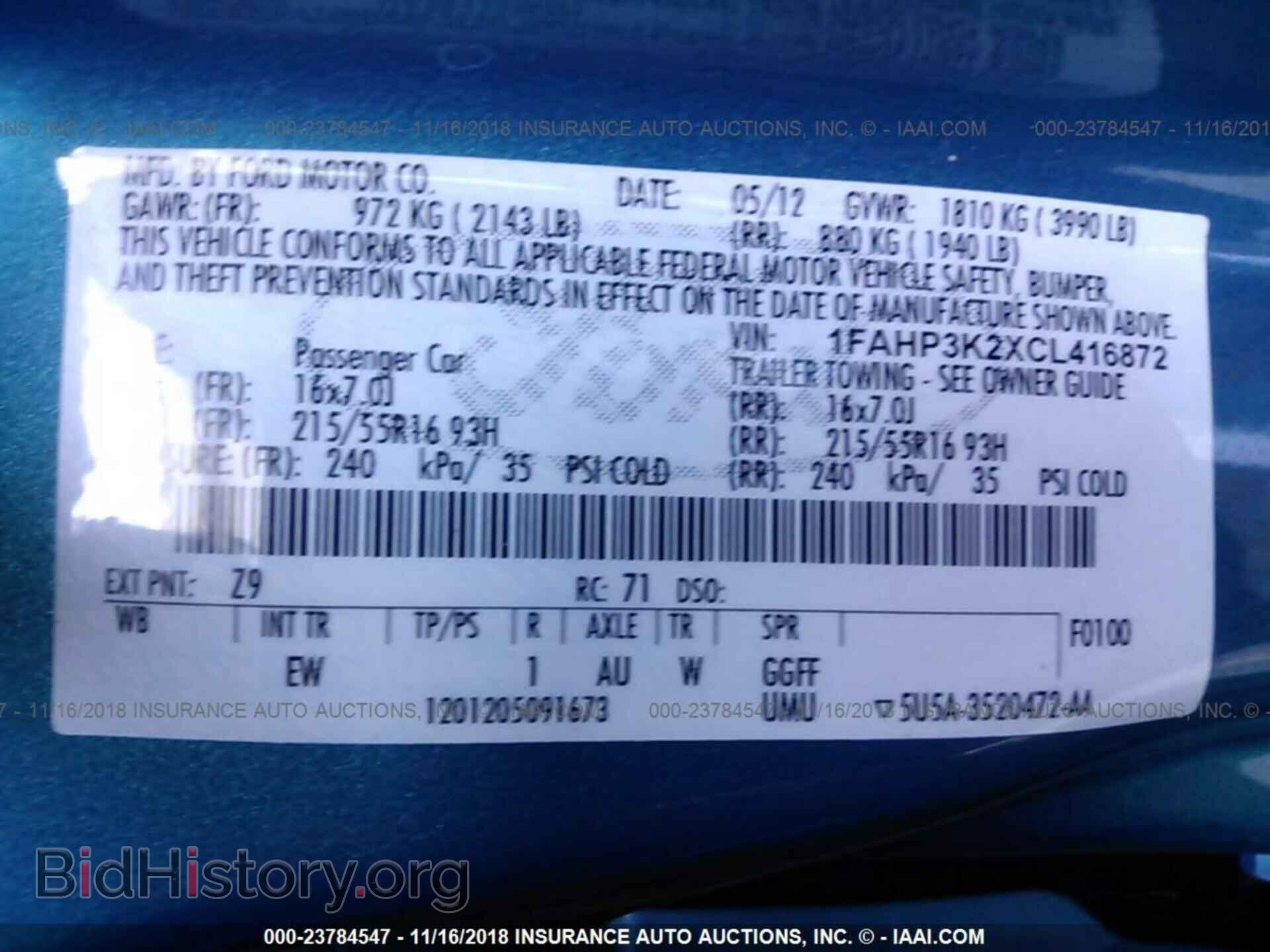2012 FORD FOCUS - VIN: 1FAHP3K2XCL416872 - Фото 9