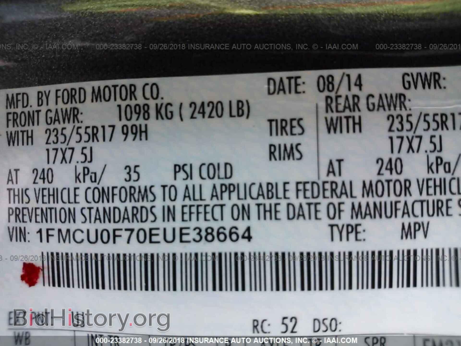 2014 FORD ESCAPE - VIN: 1FMCU0F70EUE38664 - Photo 9