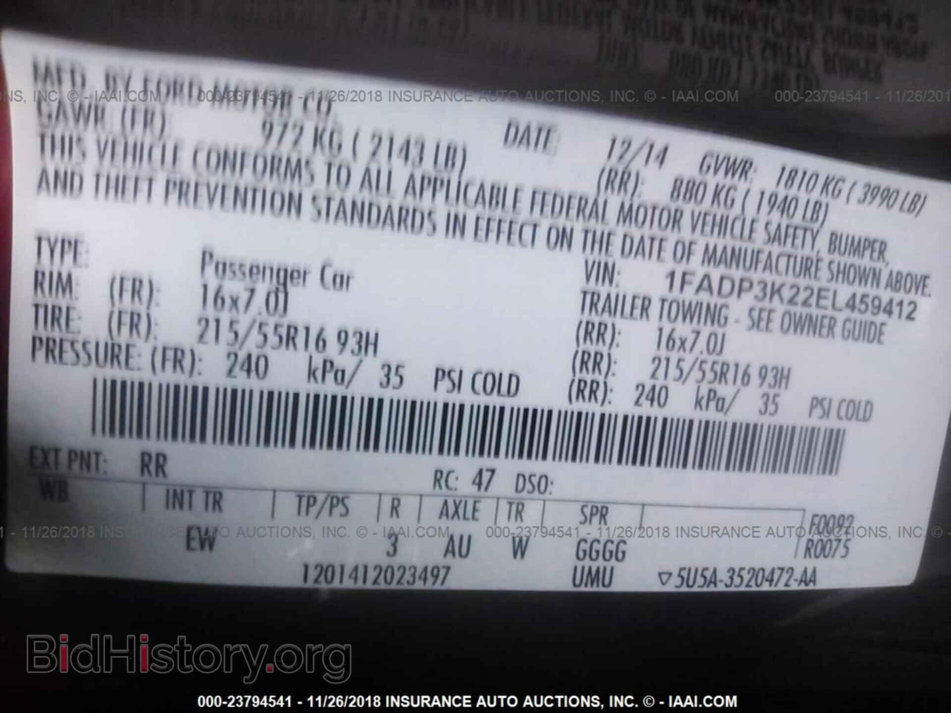 2014 FORD FOCUS - VIN: 1FADP3K22EL459412 - Фото 9