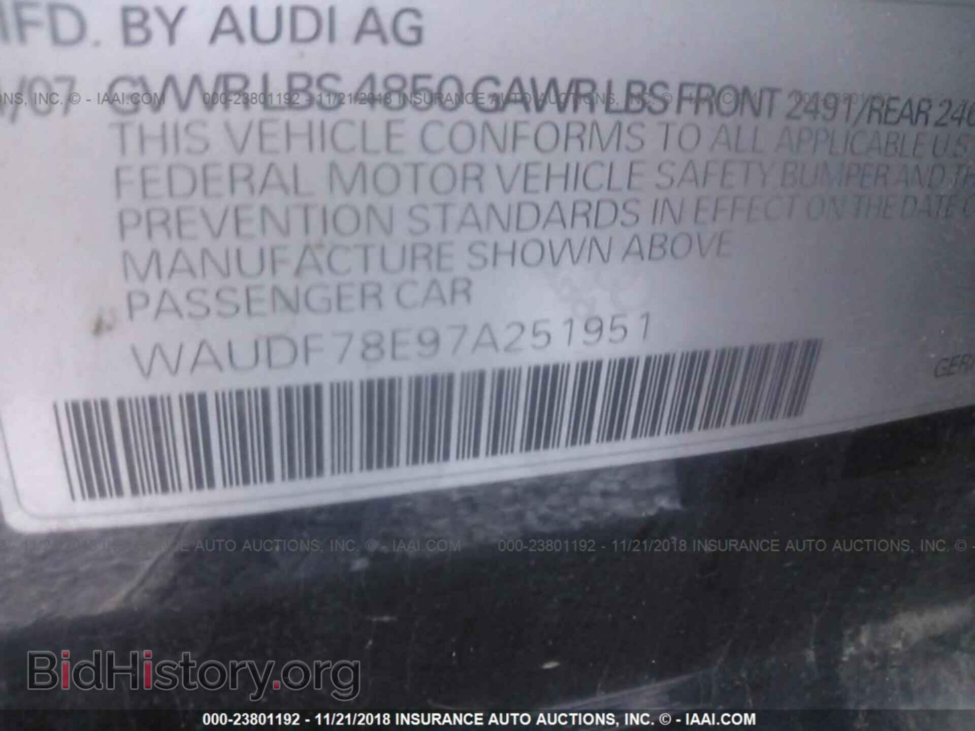 2007 AUDI A4 - VIN: WAUDF78E97A251951 - Фото 9