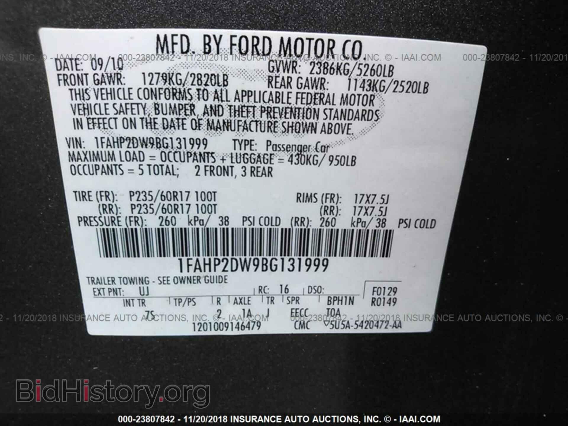 2011 FORD TAURUS - VIN: 1FAHP2DW9BG131999 - Фото 9