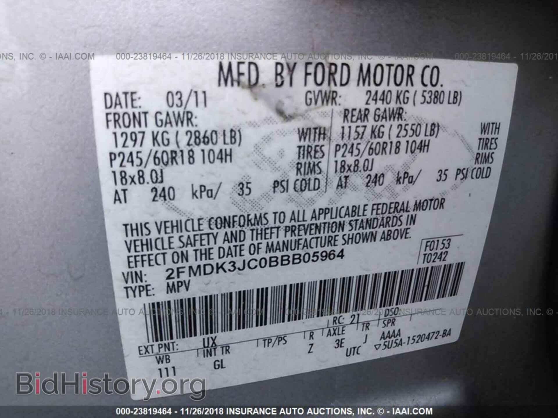 2011 FORD EDGE - VIN: 2FMDK3JC0BBB05964 - Фото 9