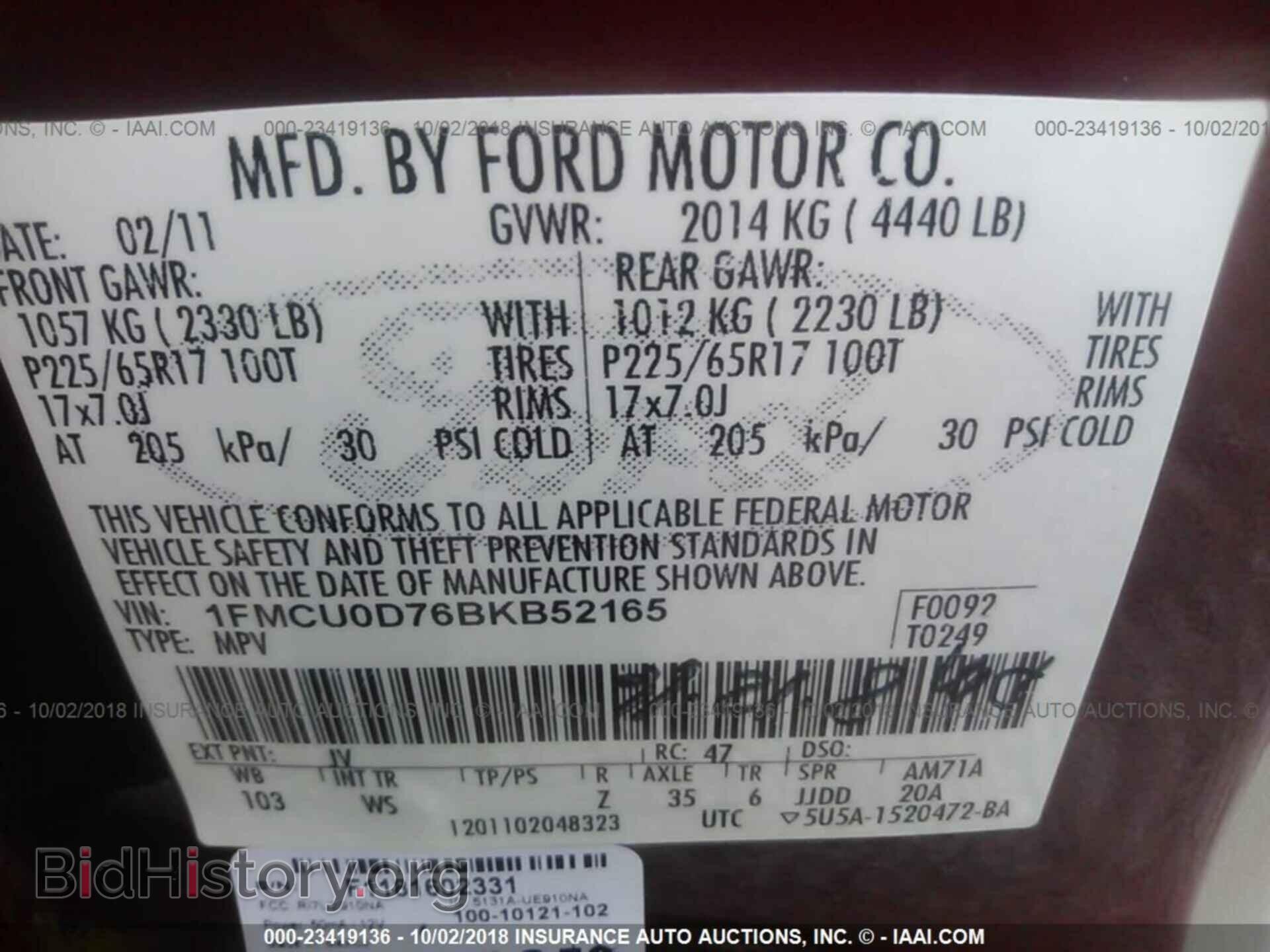 2011 FORD ESCAPE - VIN: 1FMCU0D76BKB52165 - Photo 9