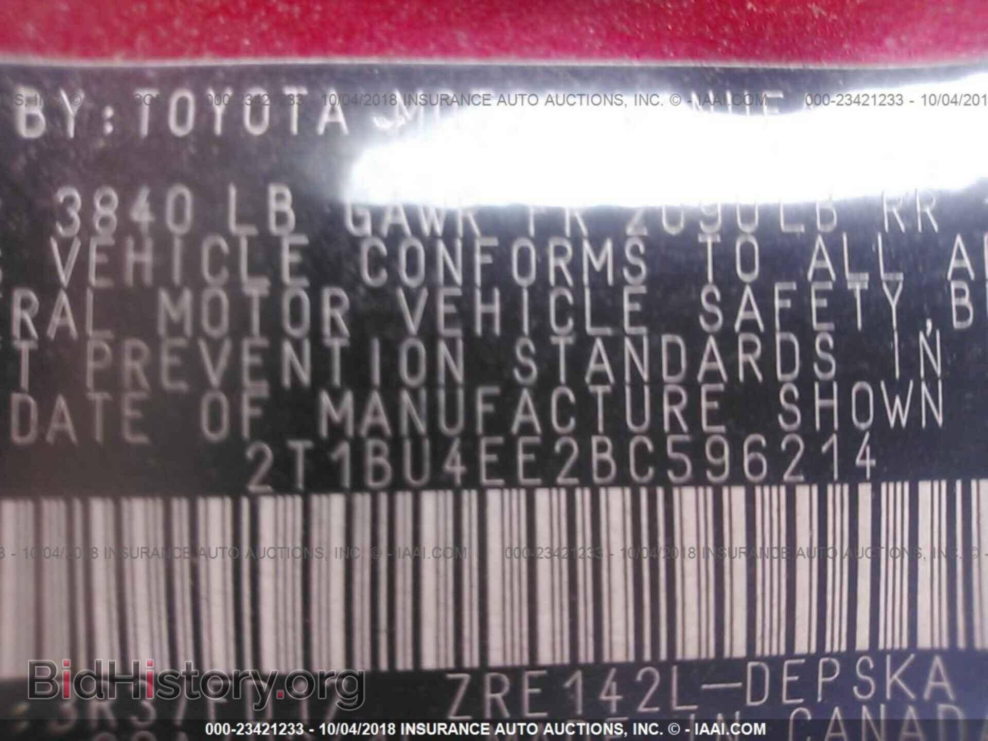2011 TOYOTA COROLLA - VIN: 2T1BU4EE2BC596214 - Фото 9