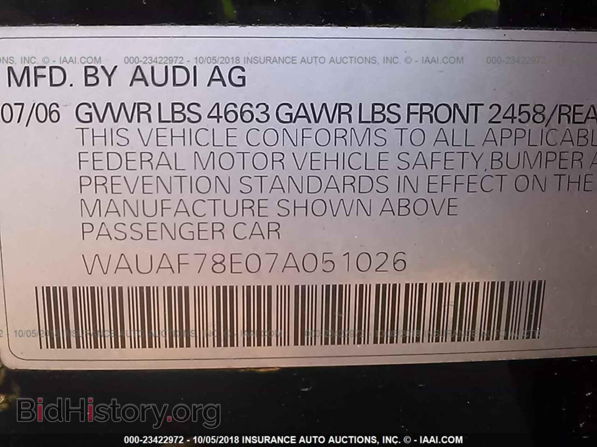 2007 AUDI A4 - VIN: WAUAF78E07A051026 - Фото 9