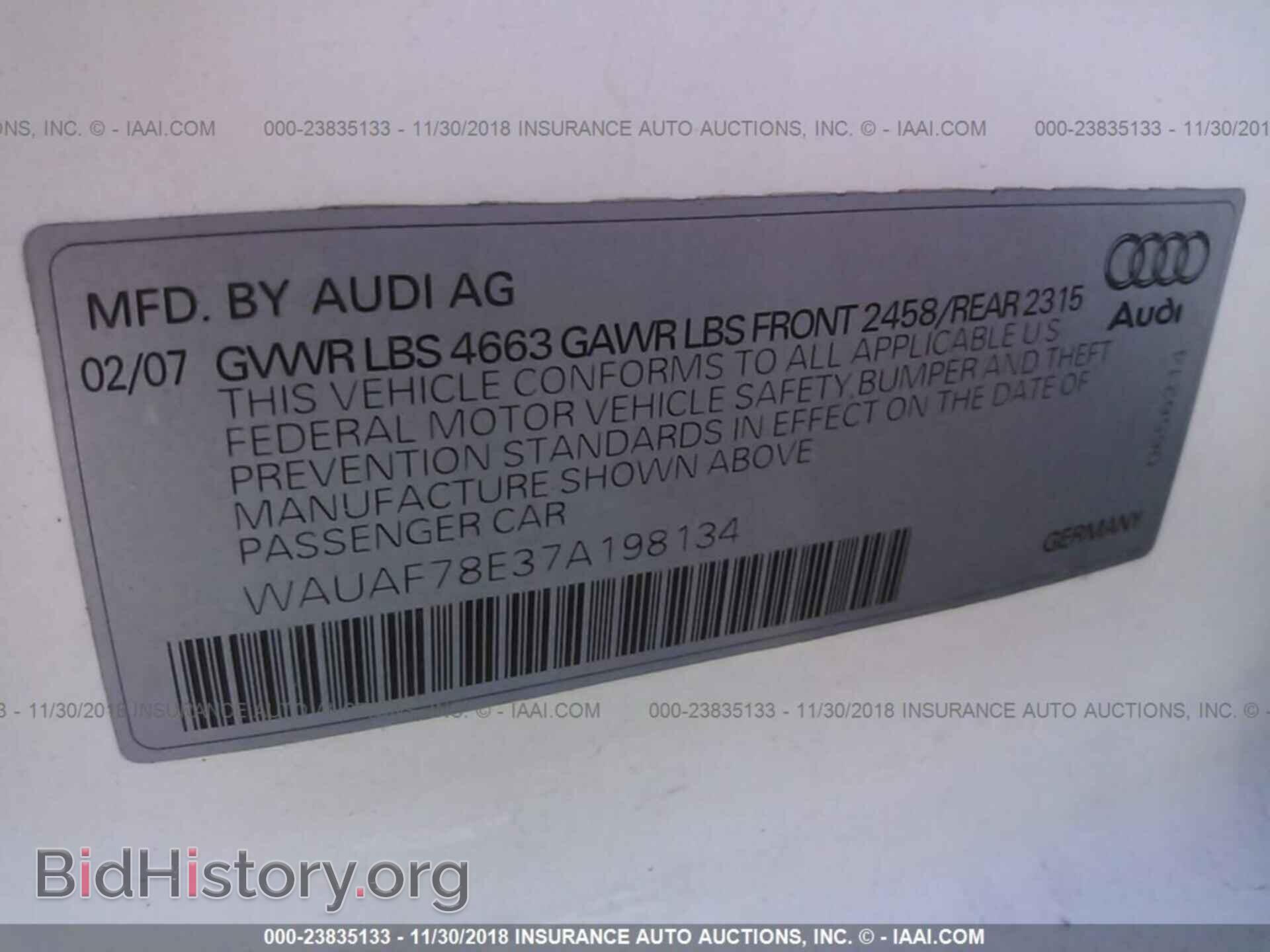 2007 AUDI A4 - VIN: WAUAF78E37A198134 - Фото 9