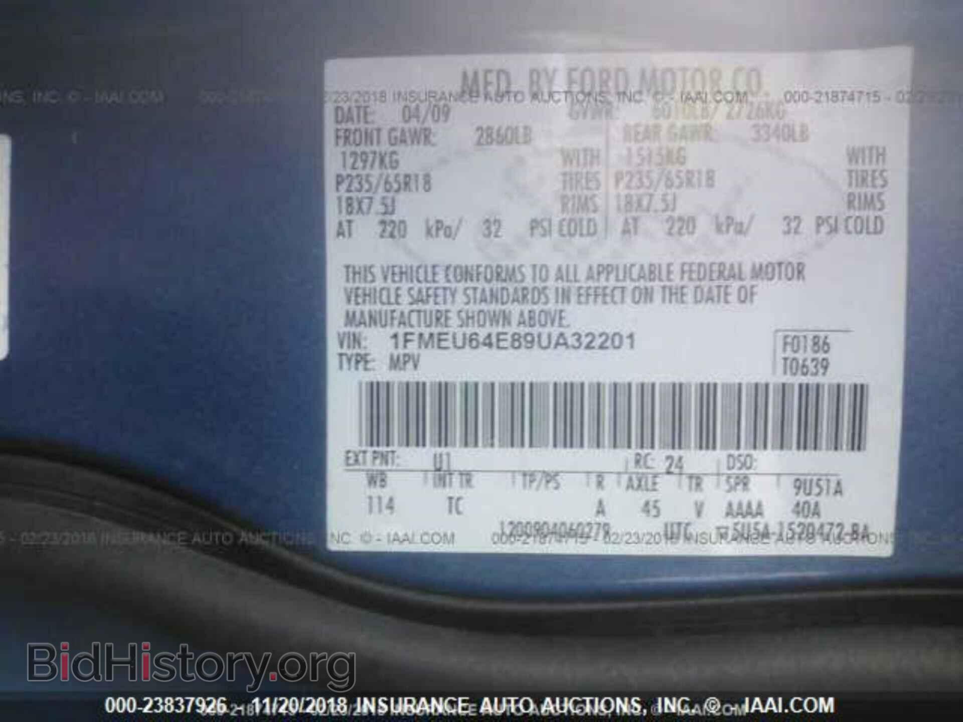 2009 FORD EXPLORER - VIN: 1FMEU64E89UA32201 - Фото 9