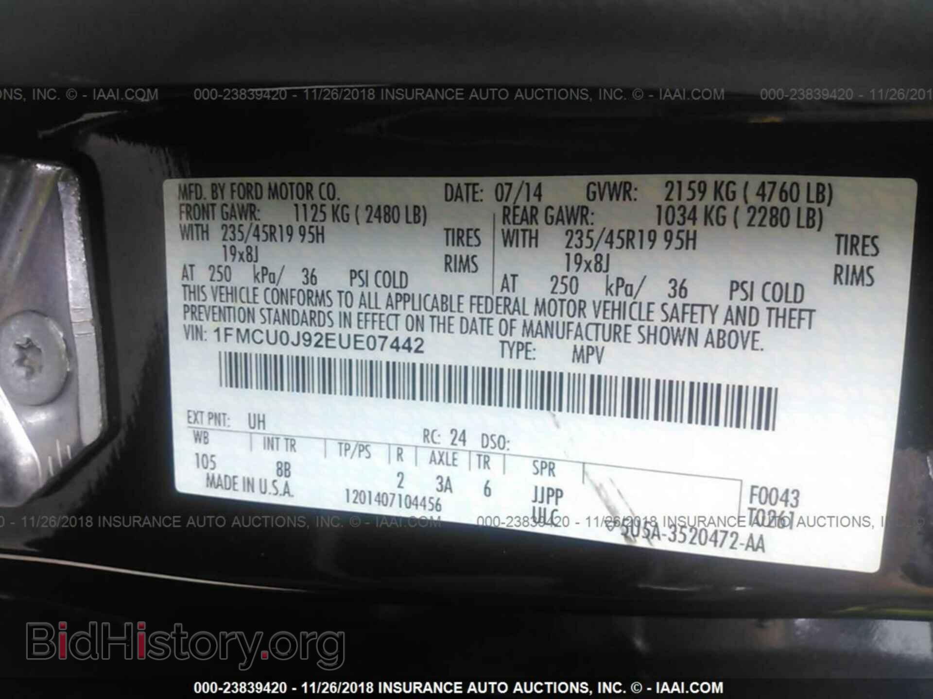 2014 FORD ESCAPE - VIN: 1FMCU0J92EUE07442 - Photo 9