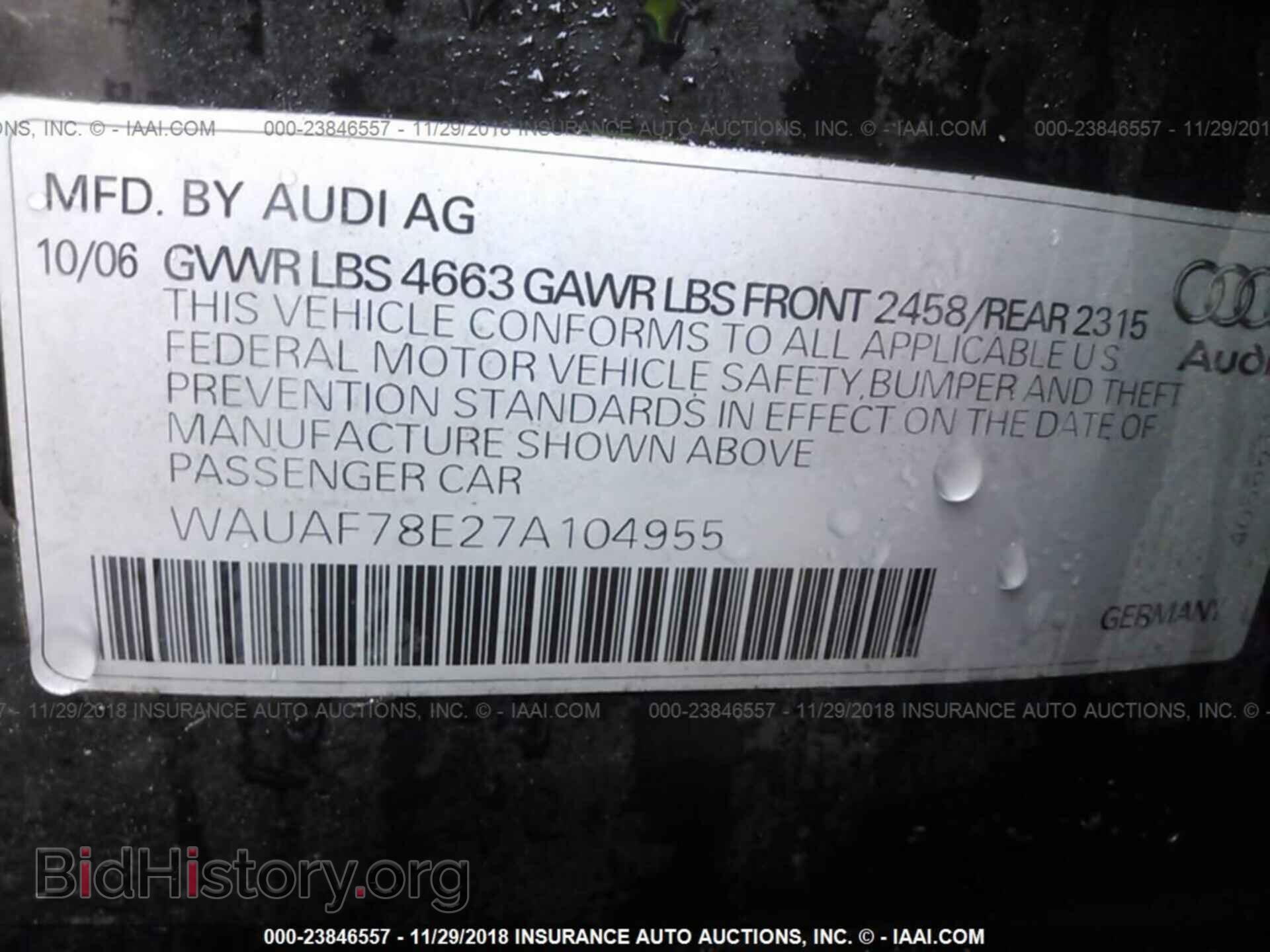 2007 AUDI A4 - VIN: WAUAF78E27A104955 - Фото 9