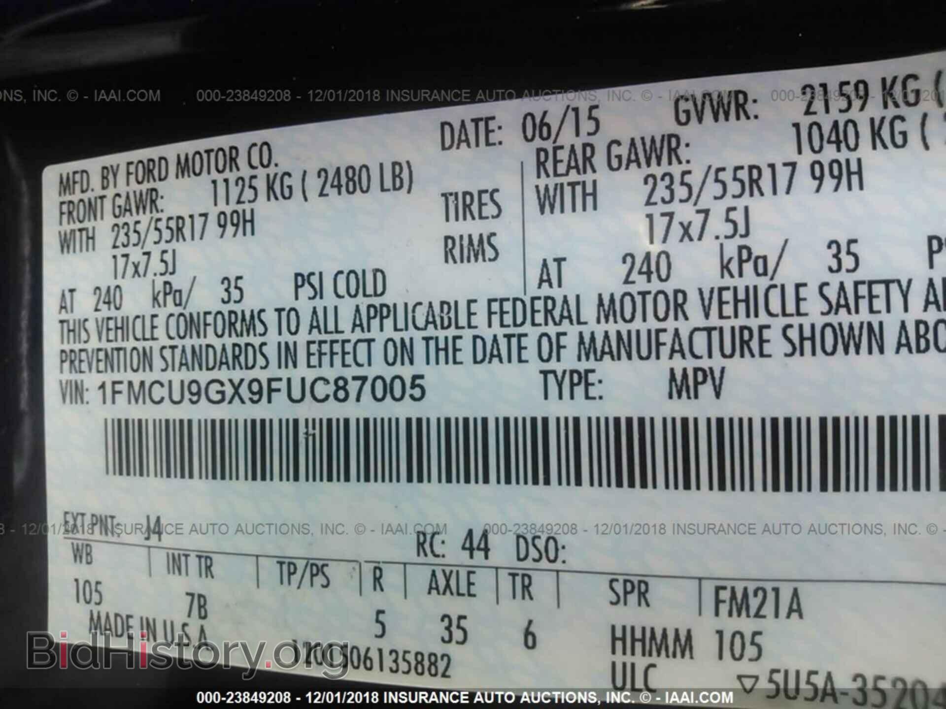 2015 FORD ESCAPE - VIN: 1FMCU9GX9FUC87005 - Photo 9