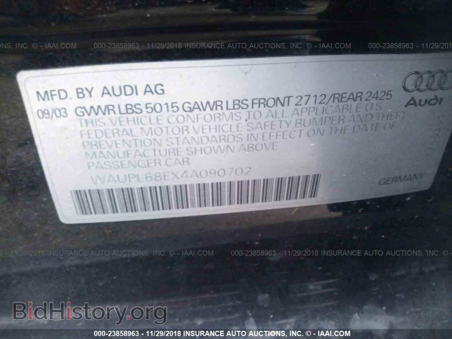 2004 AUDI S4 - VIN: WAUPL68EX4A090702 - Фото 9