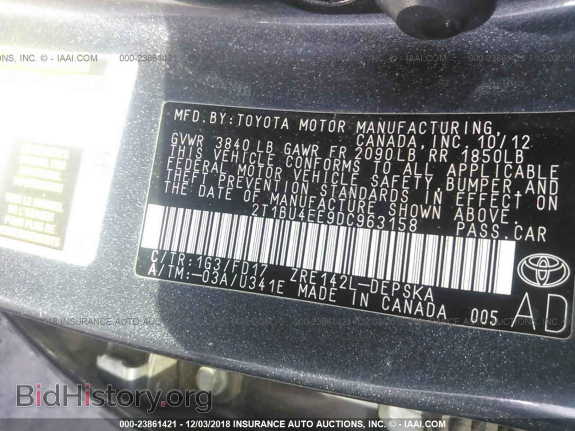2013 TOYOTA COROLLA - VIN: 2T1BU4EE9DC963158 - Фото 9