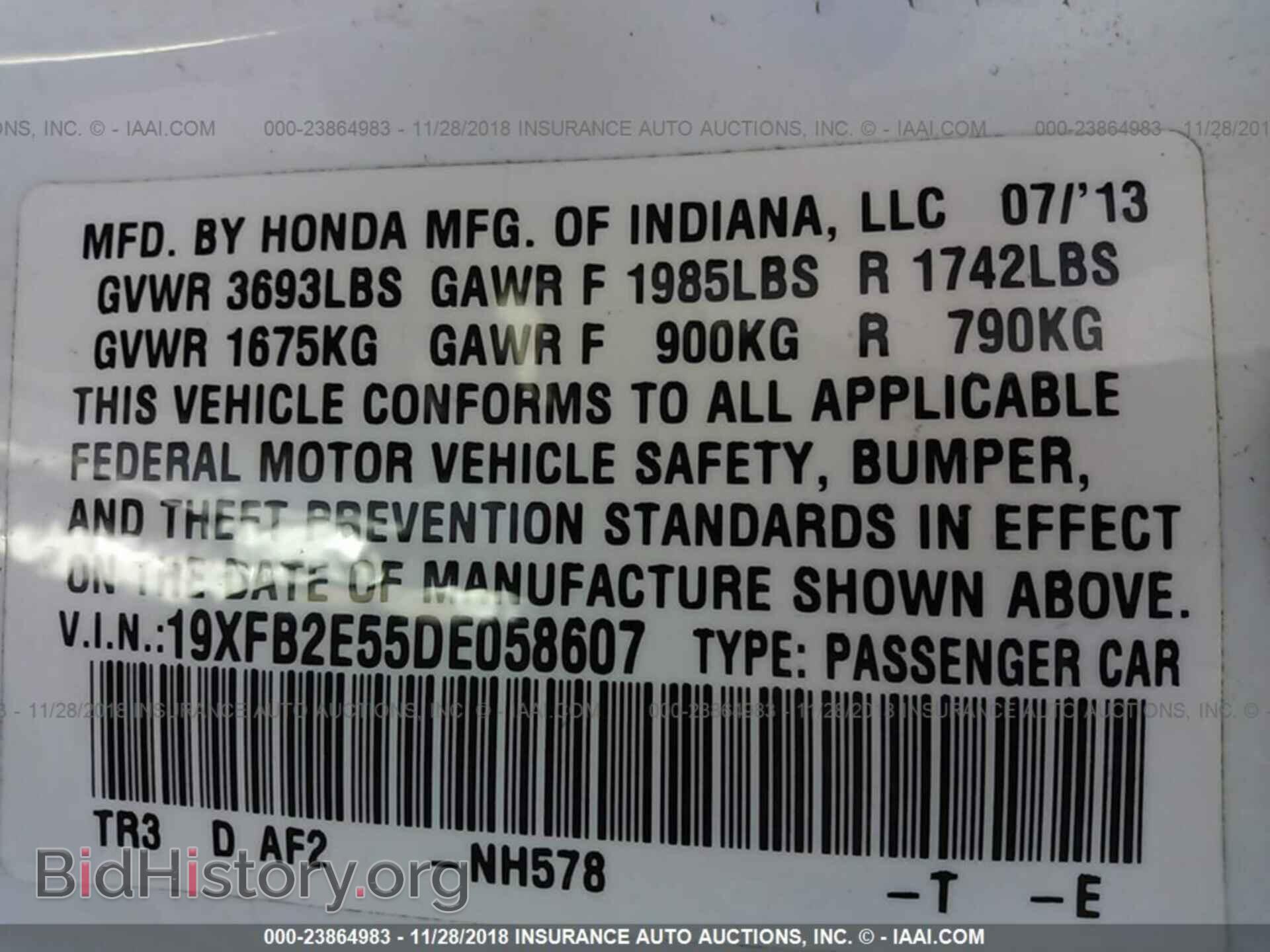 2013 HONDA CIVIC - VIN: 19XFB2E55DE058607 - Photo 9