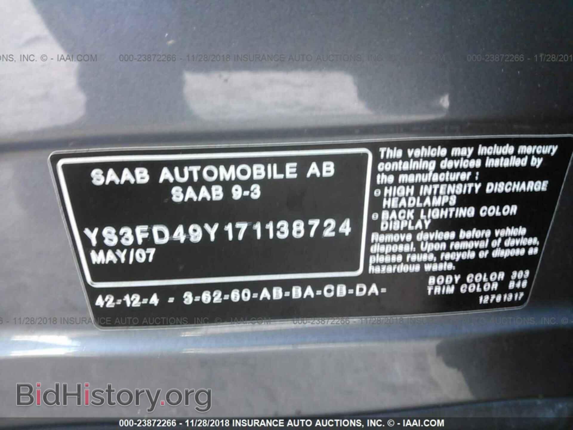 2007 SAAB 9-3 - VIN: YS3FD49Y171138724 - Фото 9