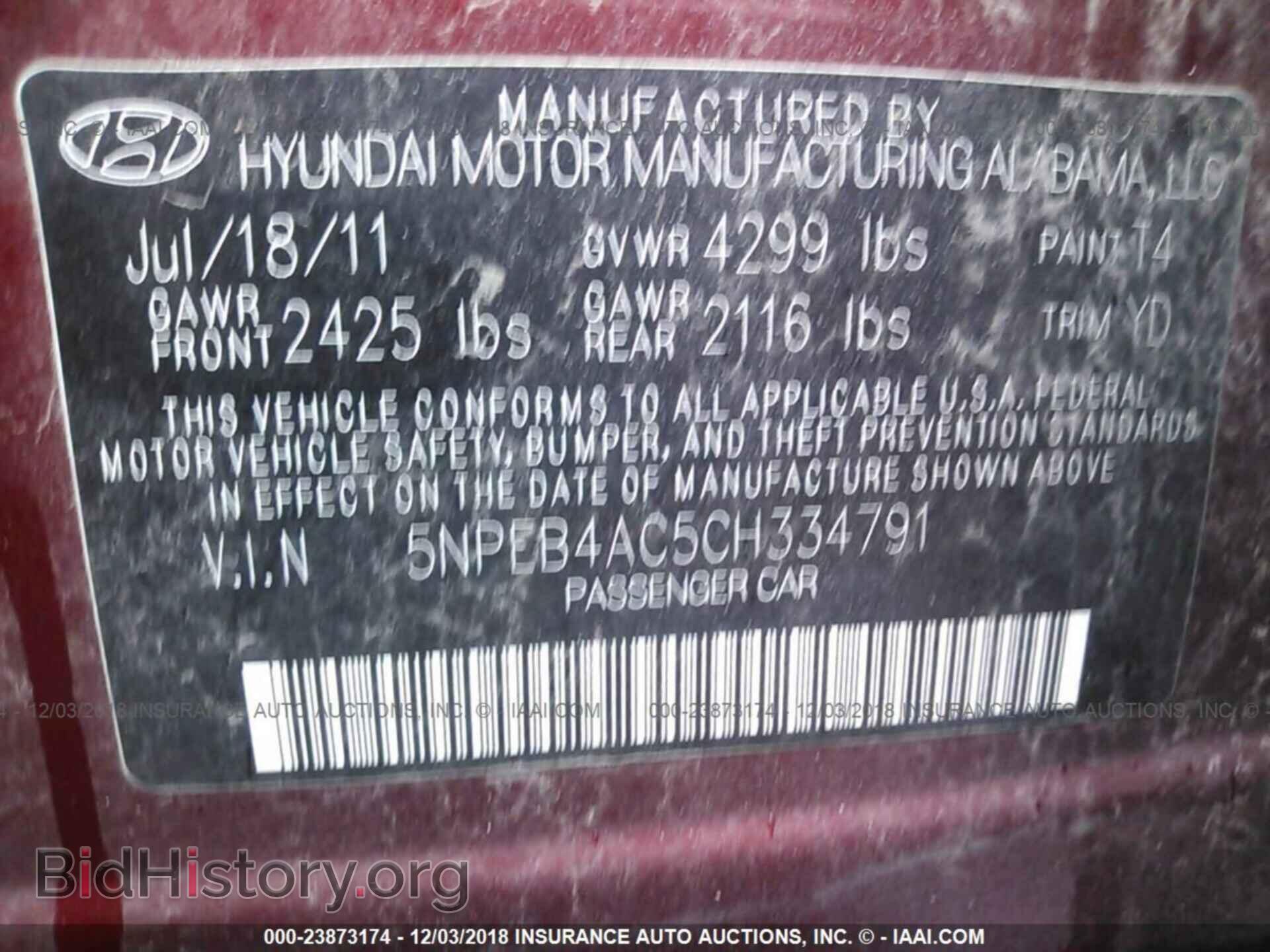 2012 HYUNDAI SONATA - VIN: 5NPEB4AC5CH334791 - Photo 9