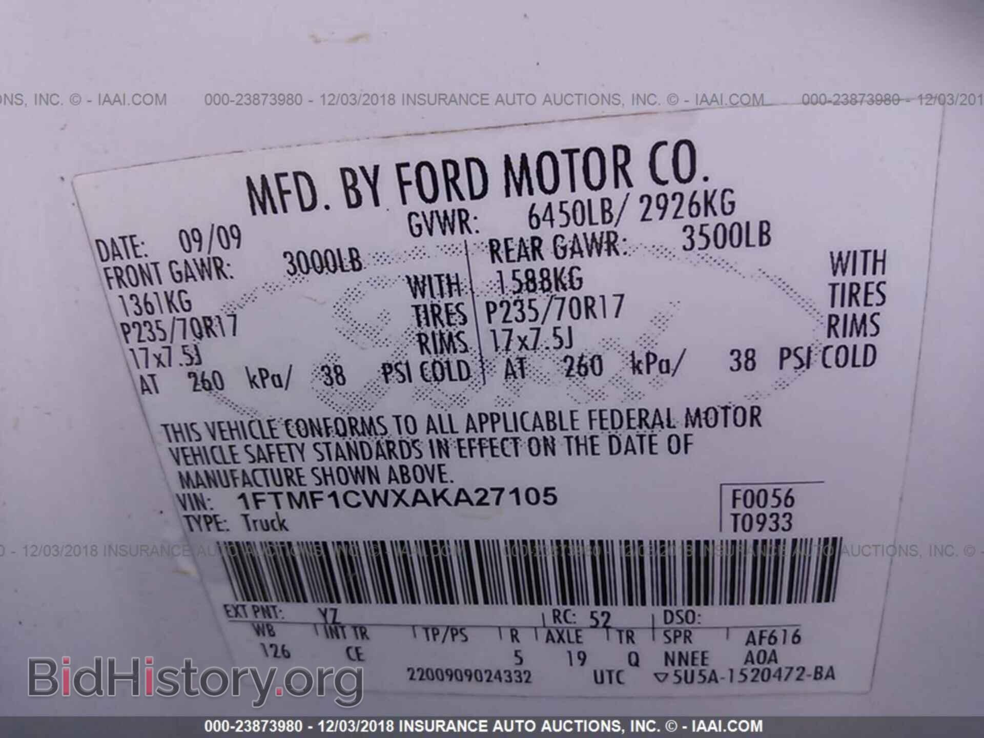 2010 FORD F150 - VIN: 1FTMF1CWXAKA27105 - Фото 9