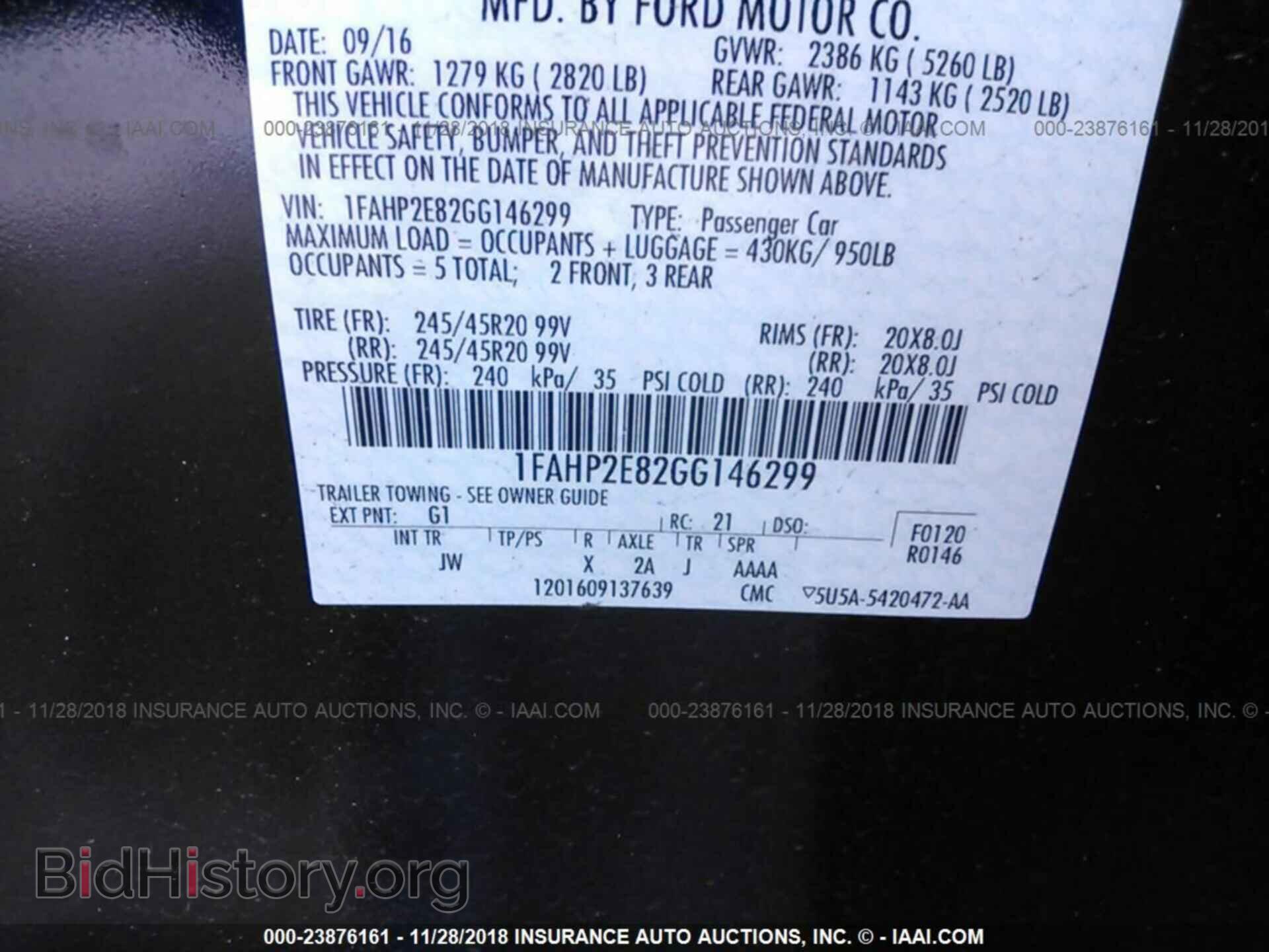 2016 FORD TAURUS - VIN: 1FAHP2E82GG146299 - Photo 9
