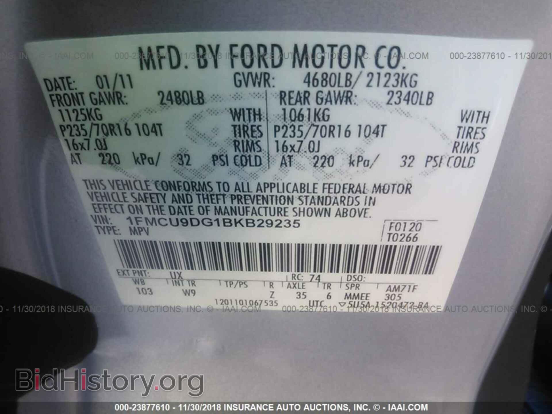 2011 FORD ESCAPE - VIN: 1FMCU9DG1BKB29235 - Photo 9